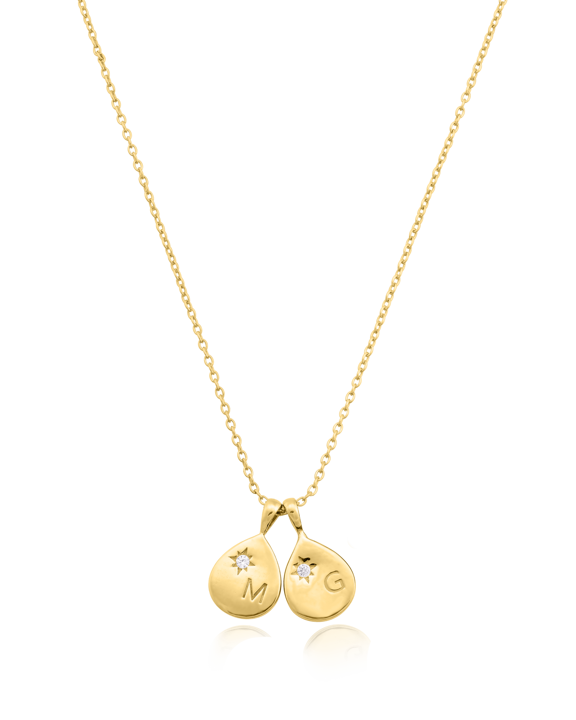 Diamond Drop Initial Necklace - 18K Gold Vermeil Necklaces magal-dev 2 Drops 16”+2” extender 