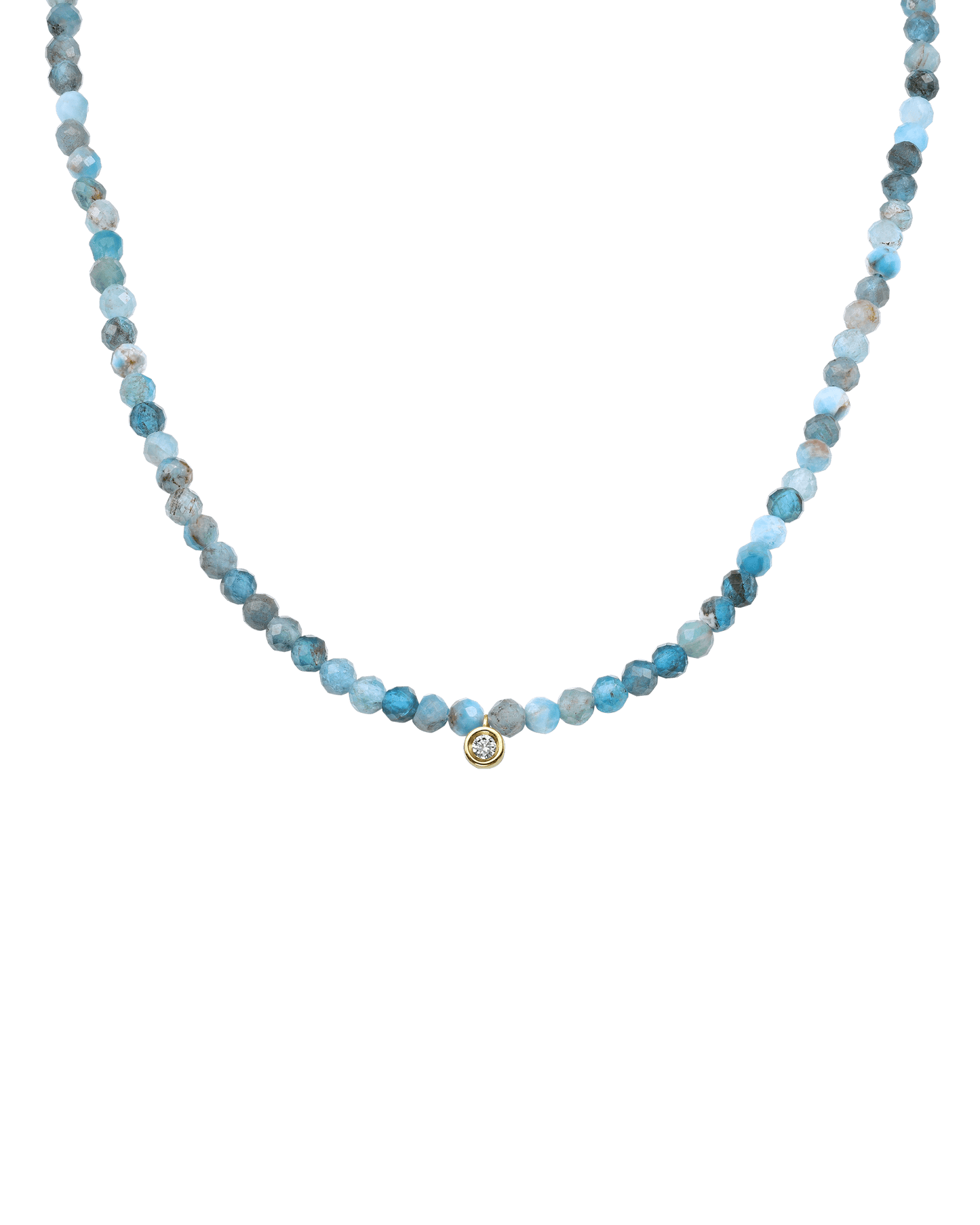 Gemstone & Diamond Necklace - 14K Yellow Gold Necklaces 14K Solid Gold Natural Turquoise Small: 0.03ct 