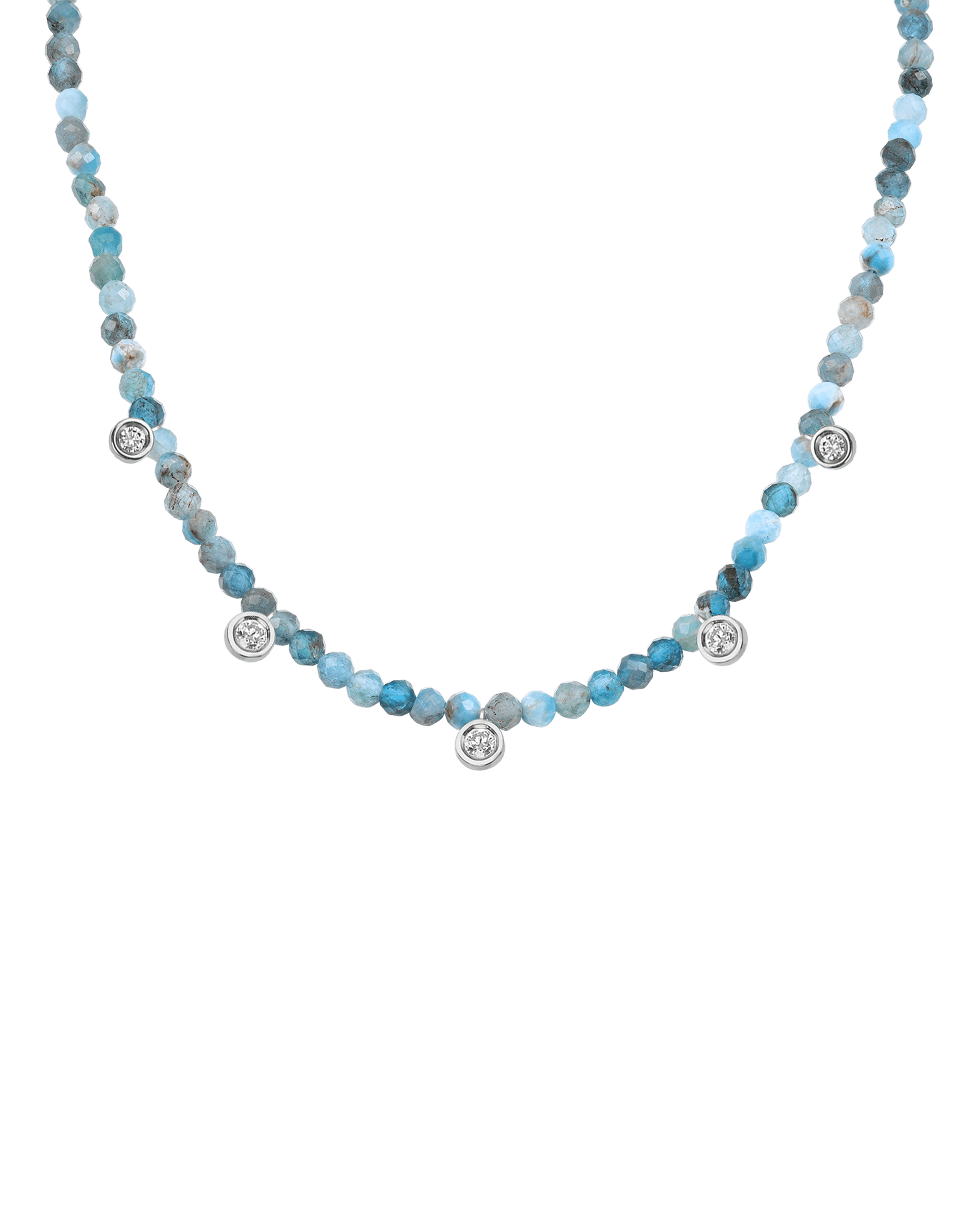 Garnet Gemstone & Five diamonds Necklace - 14K White Gold Necklaces magal-dev Natural Turquoise 14" - Collar 