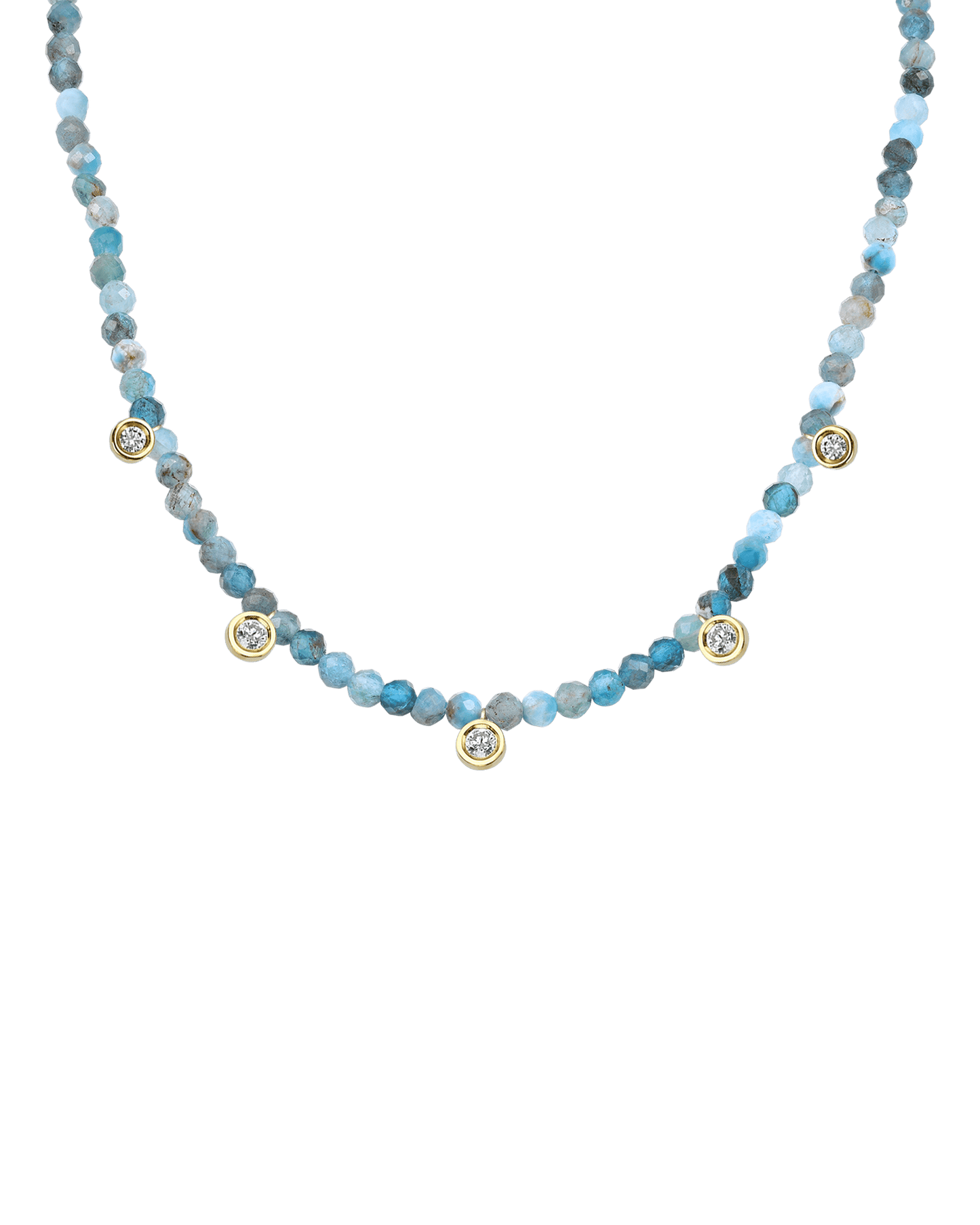 Moonstone Gemstone & Five diamonds Necklace - 14K Yellow Gold Necklaces magal-dev Natural Turquoise 14" - Collar 