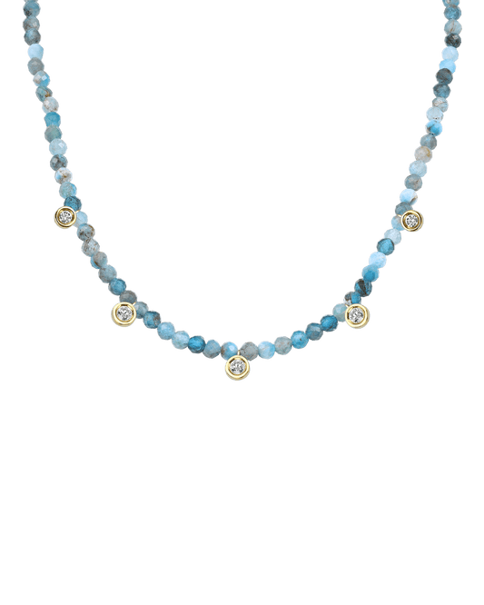 Turquoise Gemstone & Five diamonds Necklace - 14K Yellow Gold Necklaces magal-dev Natural Turquoise 14" - Collar 