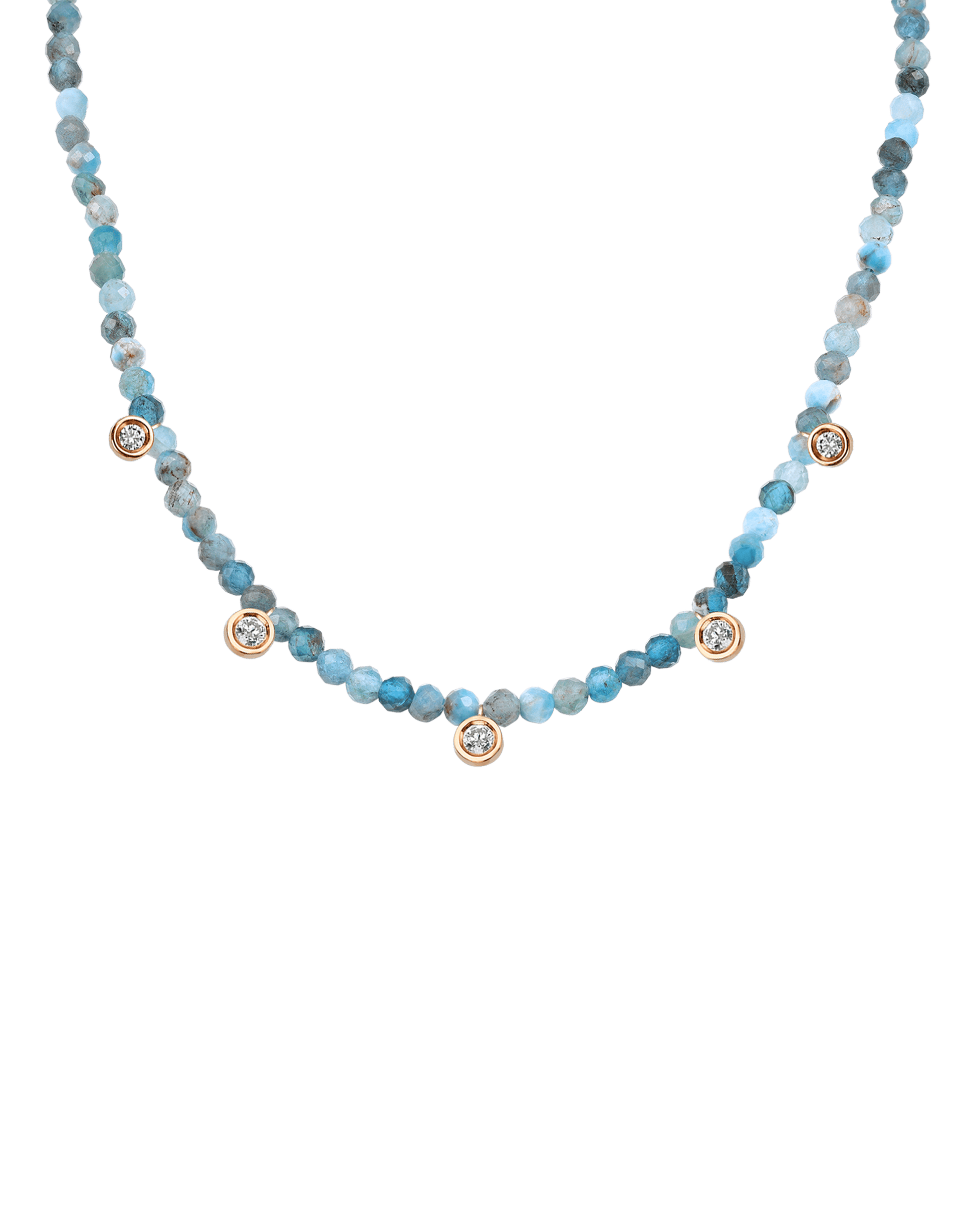 Black Spinel Gemstone & Five diamonds Necklace - 14K Rose Gold Necklaces magal-dev Natural Turquoise 14" - Collar 