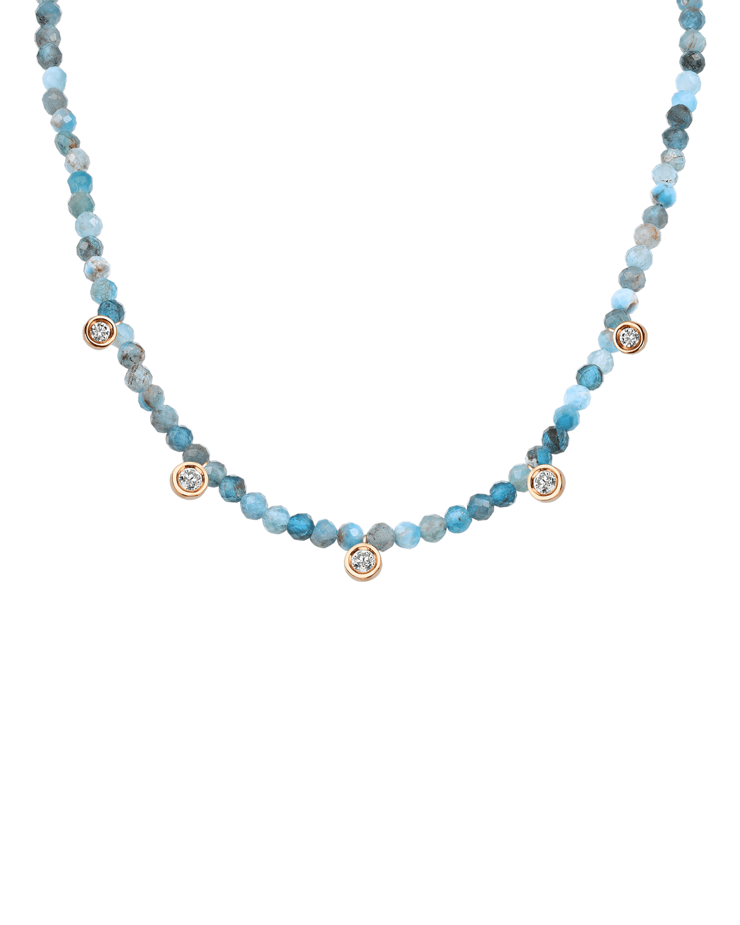 Blue Lapis Gemstone & Five diamonds Necklace - 14K Rose Gold Necklaces magal-dev Natural Turquoise 14" - Collar 