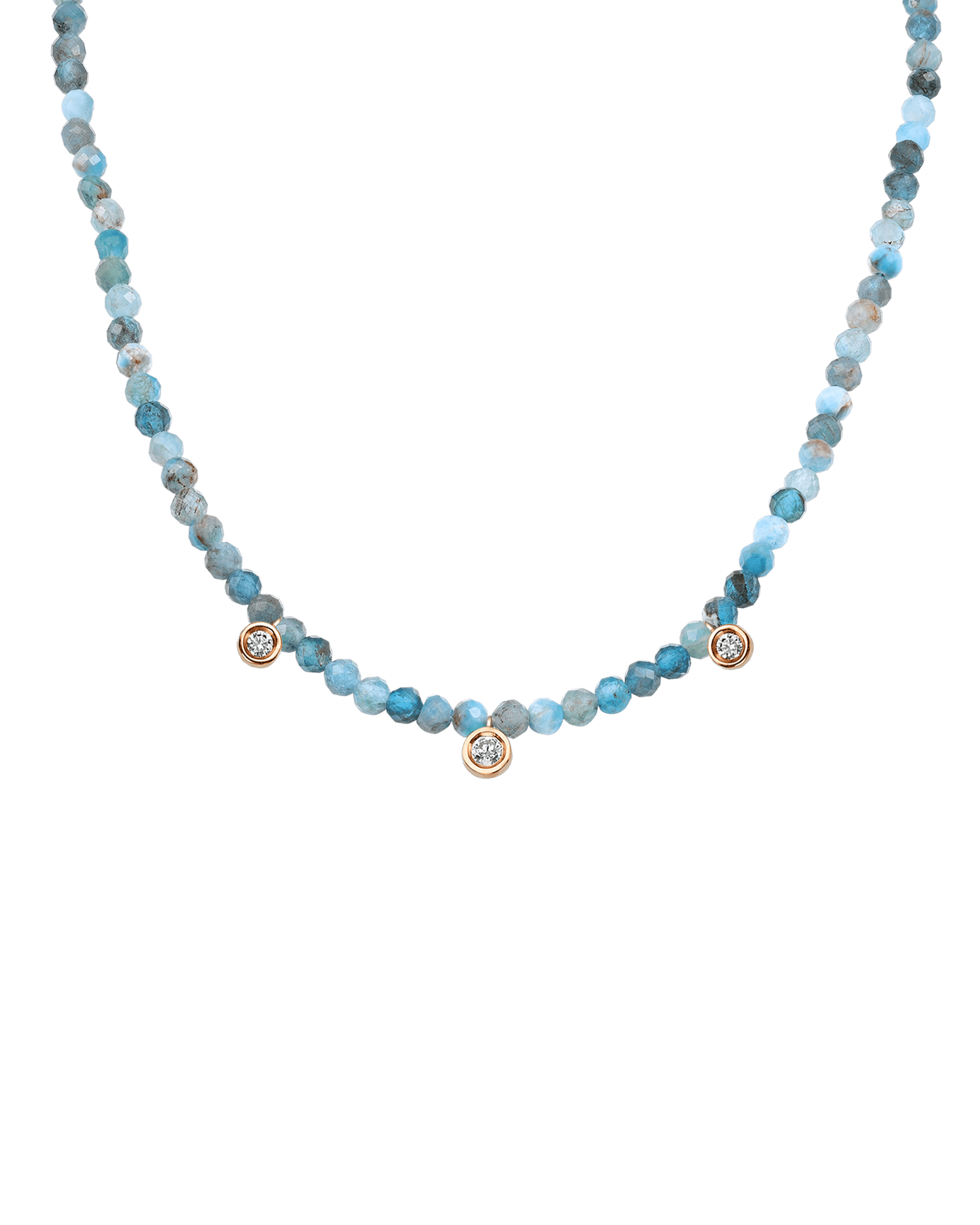 Emerald Gemstone & Three diamonds Necklace - 14K Rose Gold Necklaces magal-dev Natural Turquoise 14" - Collar 