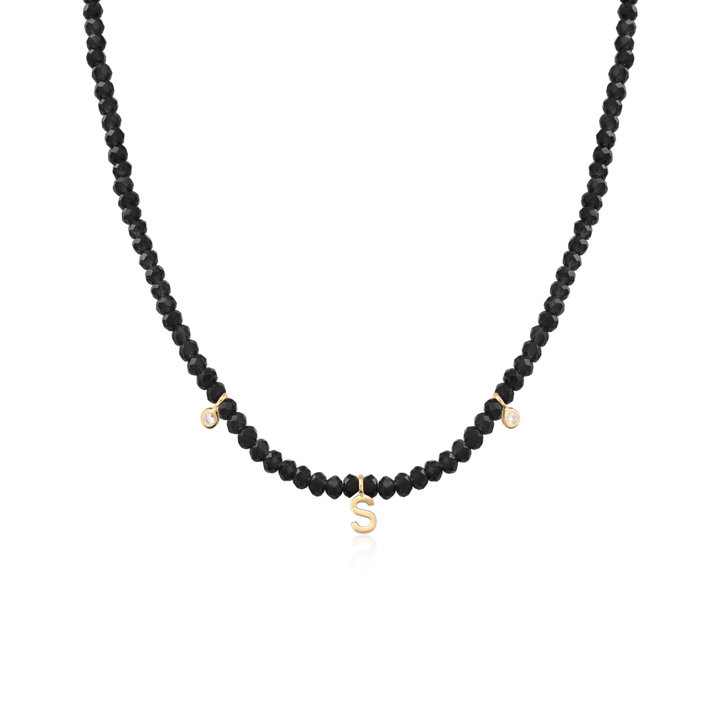 Alexis Necklace - 14K Yellow Gold Necklaces magal-dev Glass Beads Black Spinnel 14" - Collar 