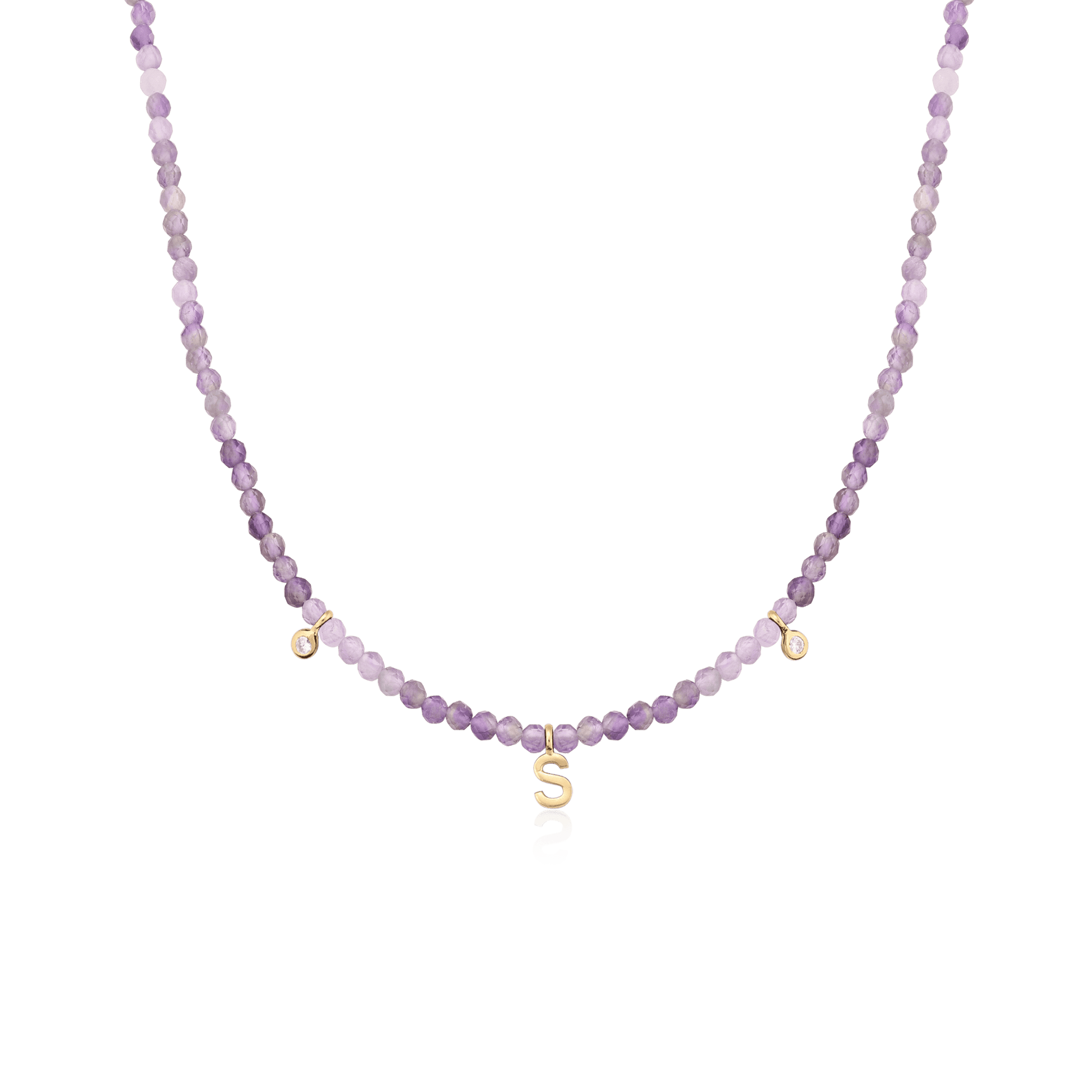 Alexis Necklace - 14K Yellow Gold Necklaces magal-dev Natural Purple Amethyst 14" - Collar 