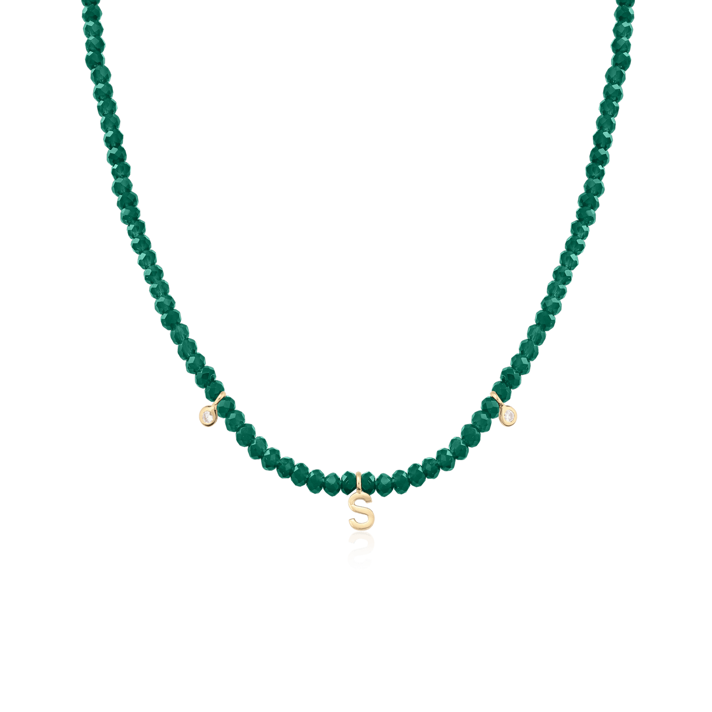 Alexis Necklace - 14K White Gold Necklaces magal-dev Glass Beads Emerald 14" - Collar 