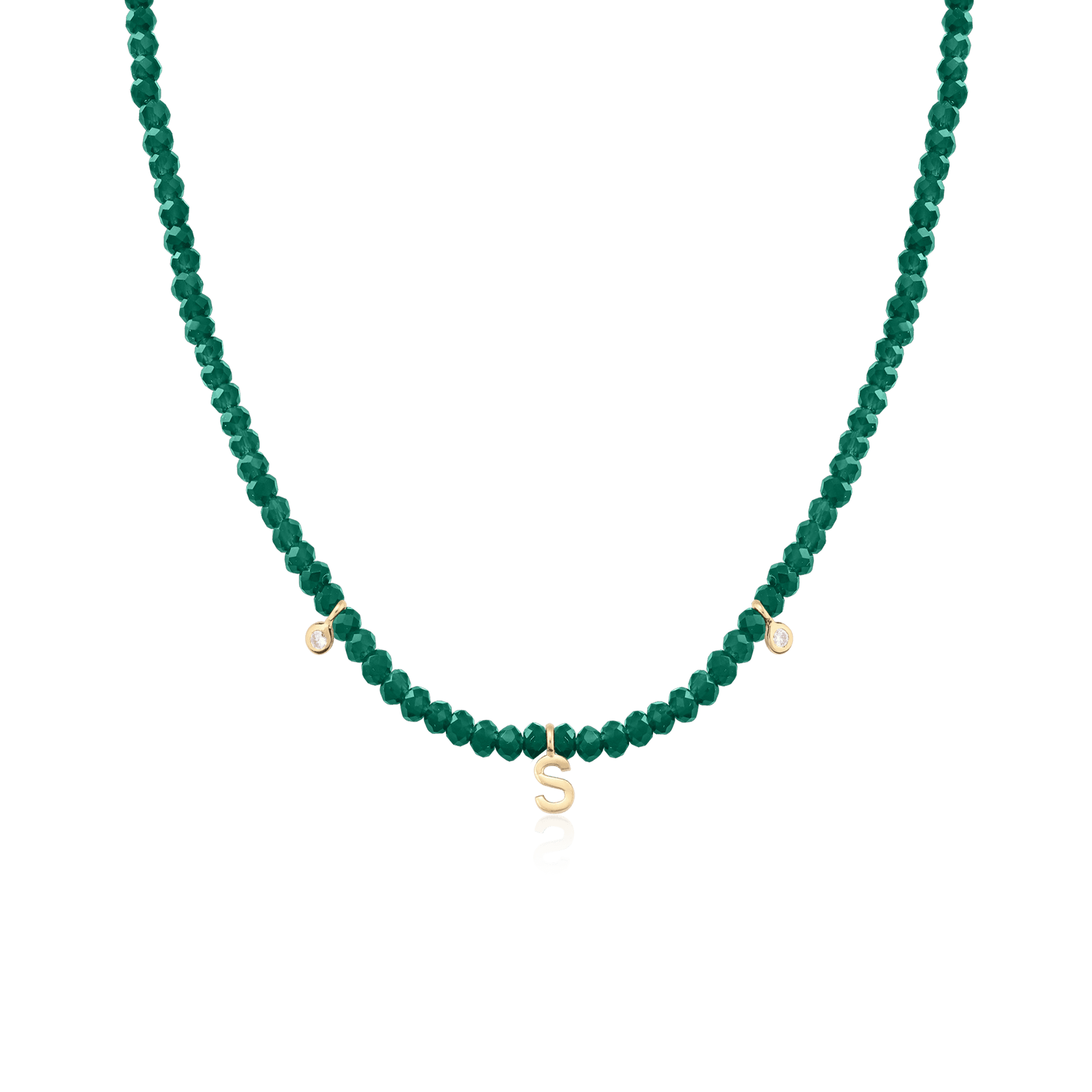 Alexis Necklace - 14K White Gold Necklaces magal-dev Glass Beads Emerald 14" - Collar 