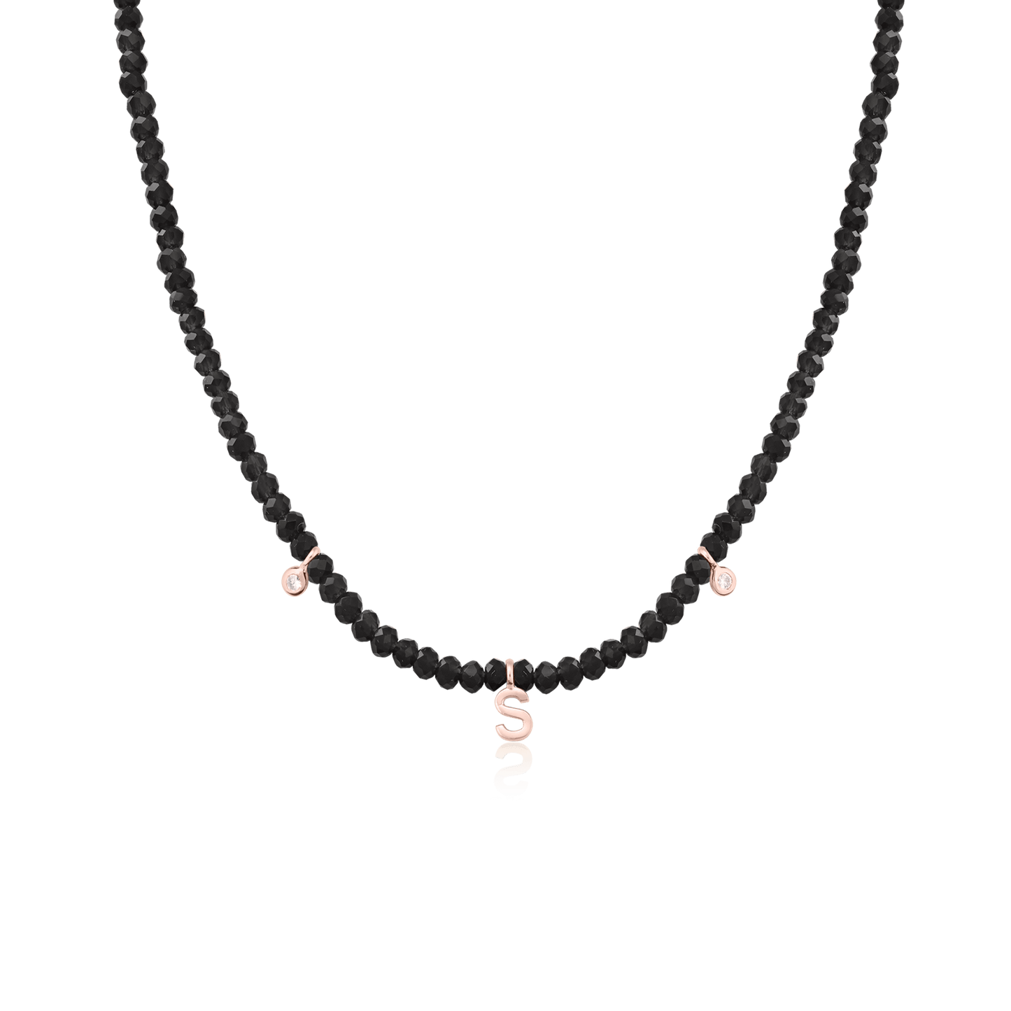Alexis Necklace - 18K Rose Vermeil Necklaces Gold Vermeil Glass Beads Black Spinnel 