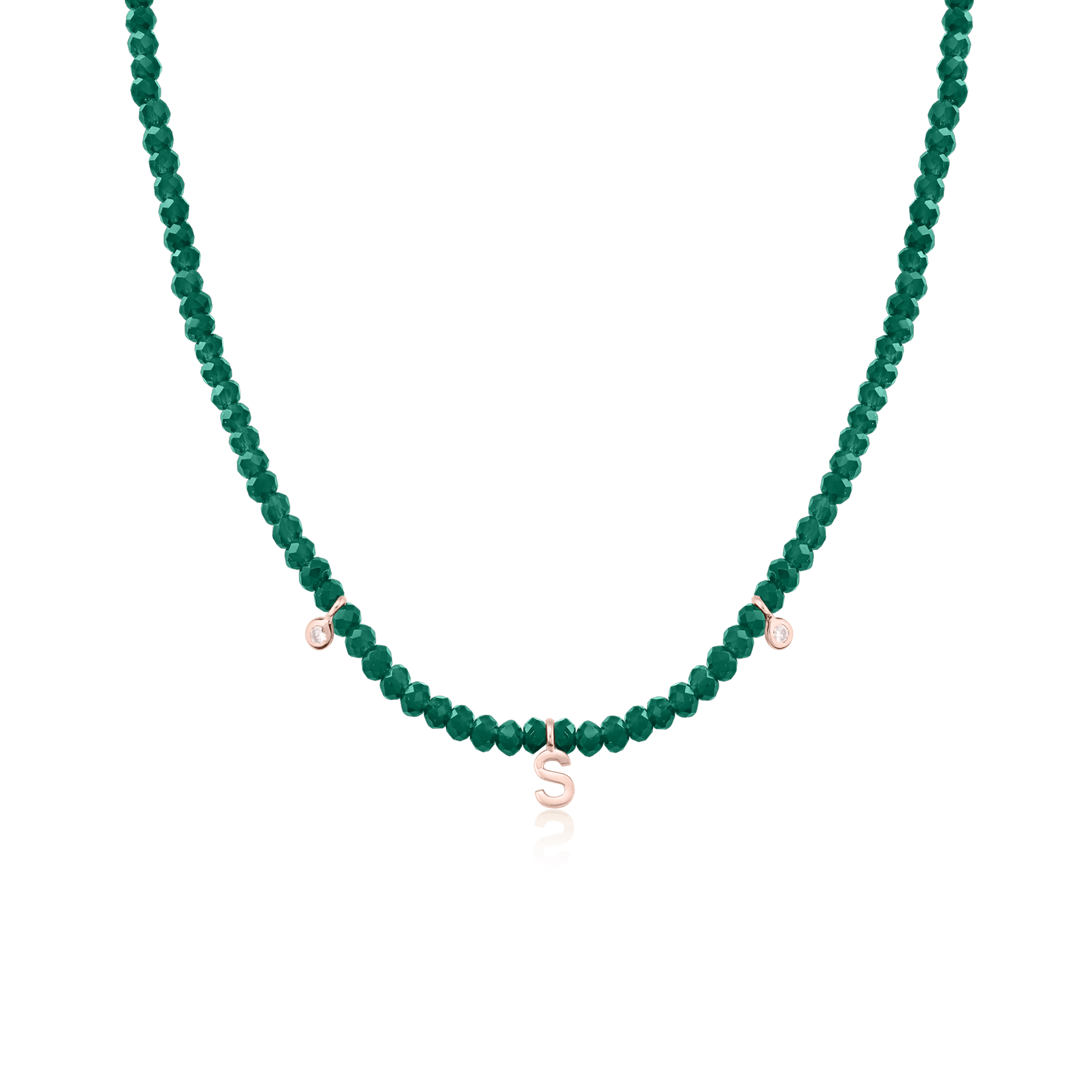 Alexis Necklace - 18K Rose Vermeil Necklaces Gold Vermeil Glass Beads Emerald 