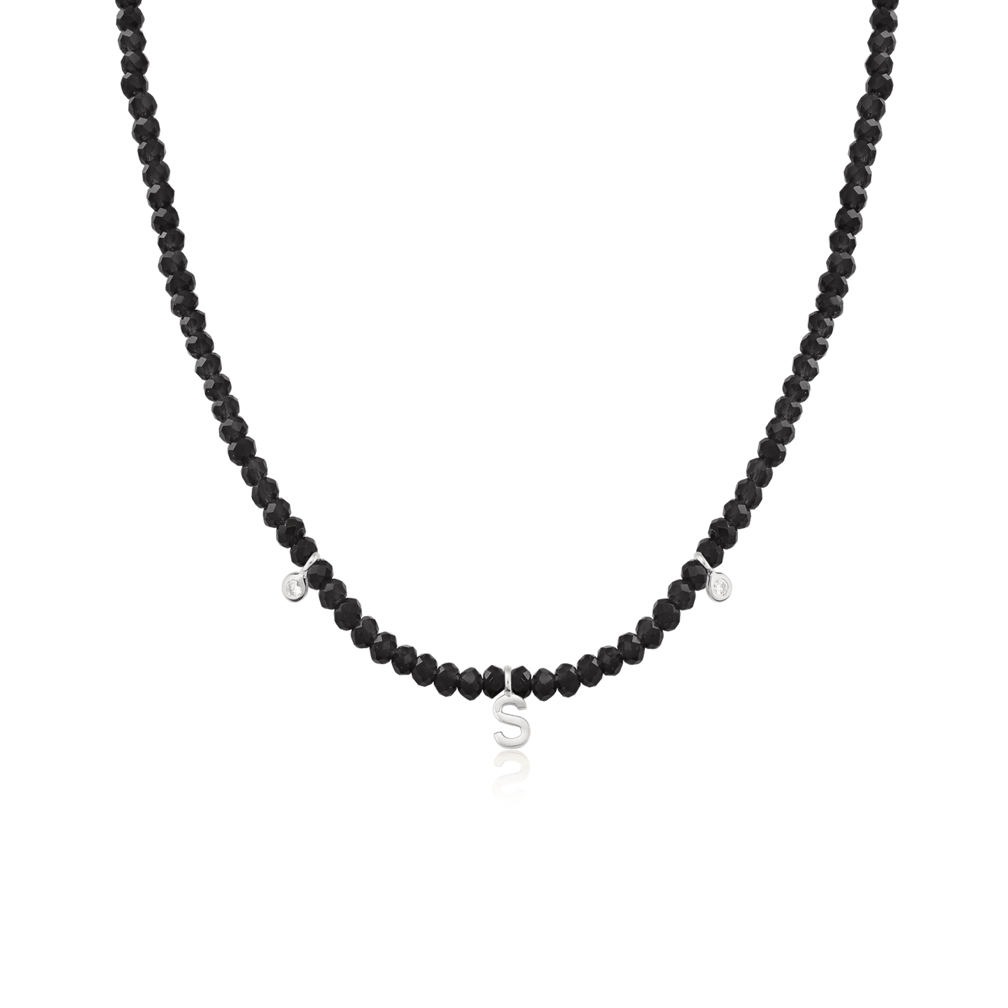 Alexis Necklace - 925 Sterling Silver Necklaces 925 Silver Glass Beads Black Spinnel 