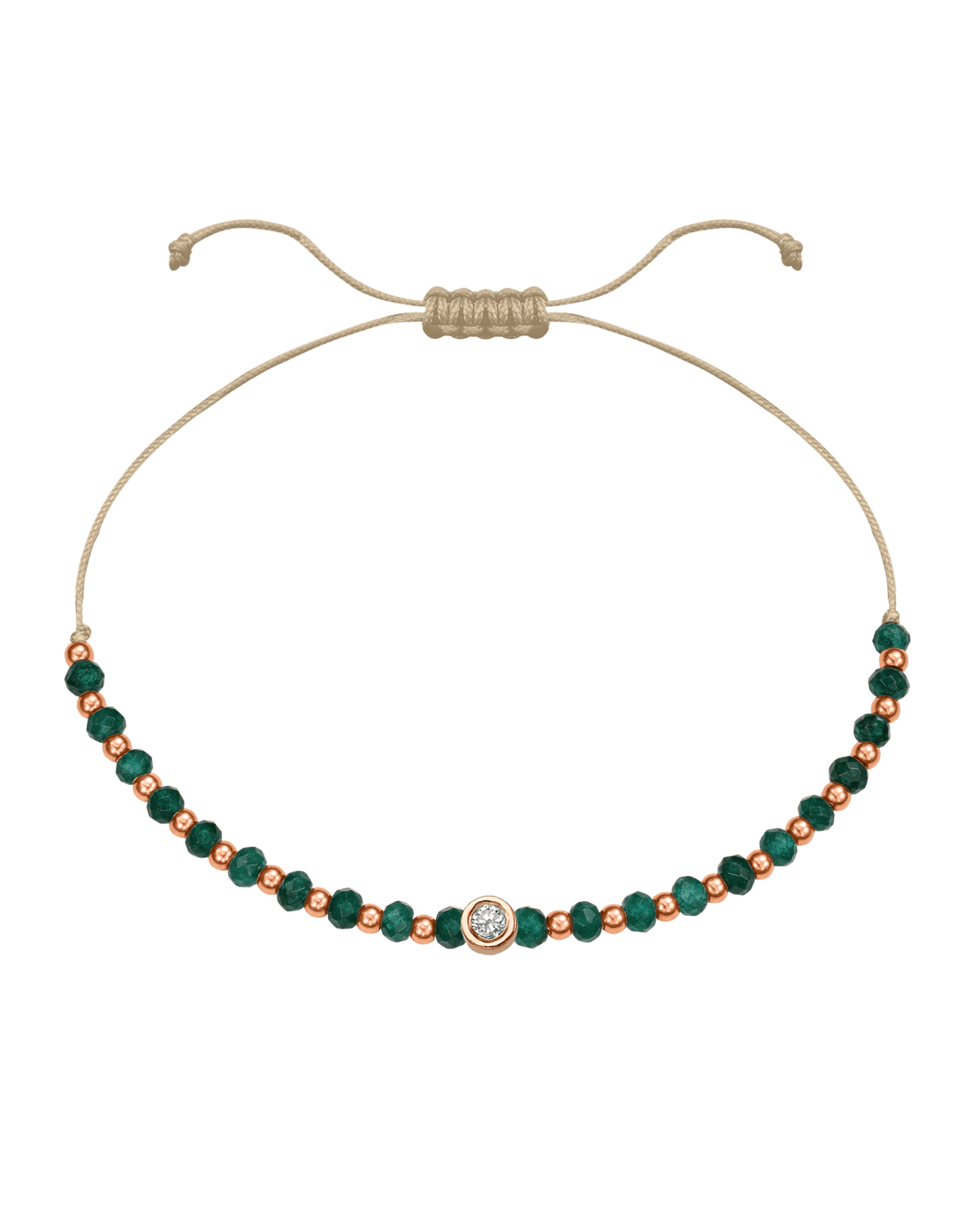 Aventurine Gemstone String of Love Bracelet for Luck - 14K Rose Gold Bracelets 14K Solid Gold Beige Medium: 0.04ct 