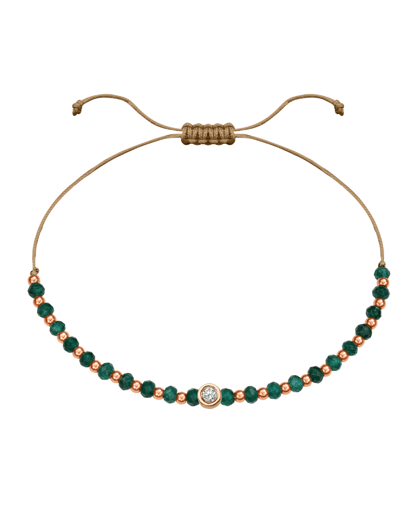 Aventurine Gemstone String of Love Bracelet for Luck - 14K Rose Gold Bracelets 14K Solid Gold Camel Medium: 0.04ct 
