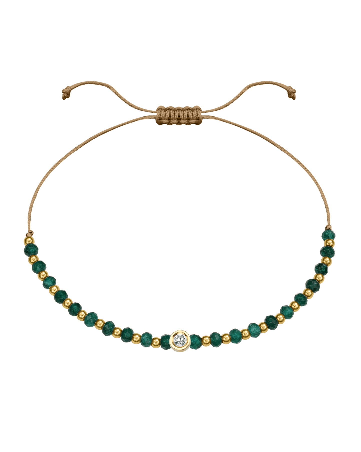 Aventurine Gemstone String of Love Bracelet for Luck - 14K Yellow Gold Bracelets 14K Solid Gold Camel Medium: 0.04ct 