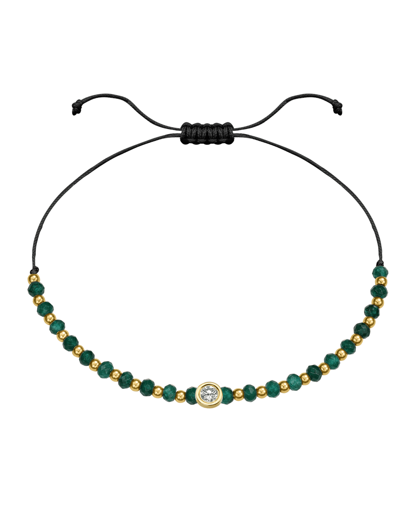 Aventurine Gemstone String of Love Bracelet for Luck - 14K Yellow Gold Bracelets 14K Solid Gold Black Large: 0.1ct 