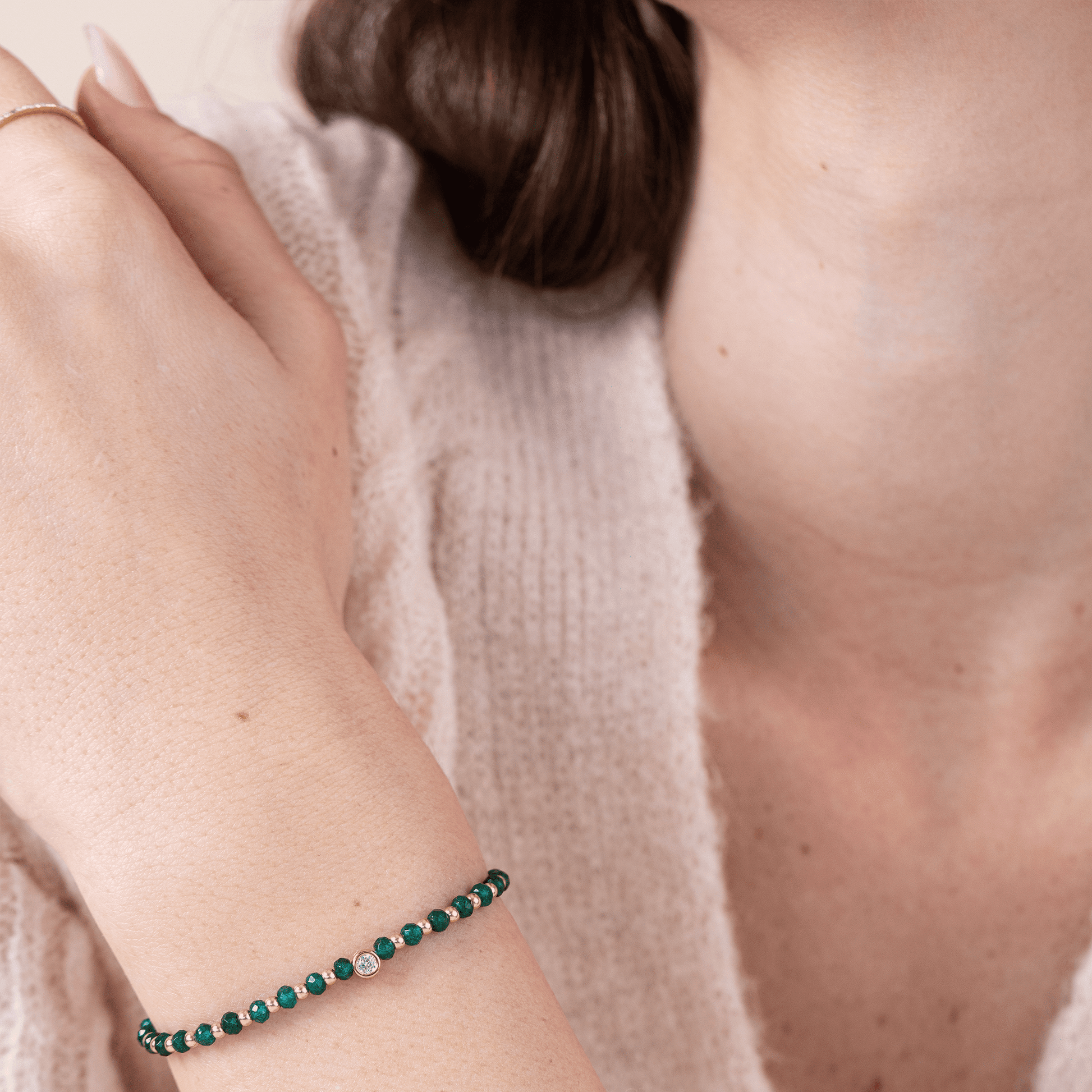 Aventurine Gemstone String of Love Bracelet for Luck - 14K Yellow Gold Bracelets 14K Solid Gold 