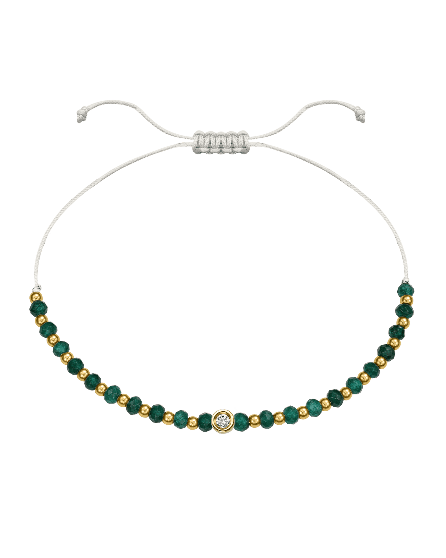 Aventurine Gemstone String of Love Bracelet for Luck - 14K Yellow Gold Bracelets 14K Solid Gold Pearl Small: 0.03ct 