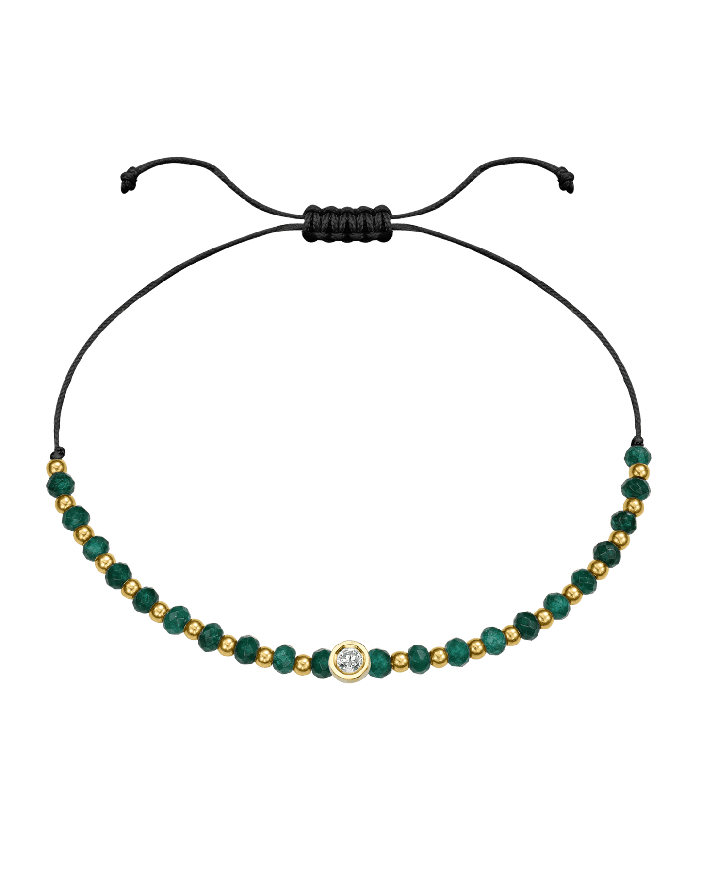 Aventurine Gemstone String of Love Bracelet for Luck - 14K Yellow Gold Bracelets 14K Solid Gold Black Medium: 0.04ct 