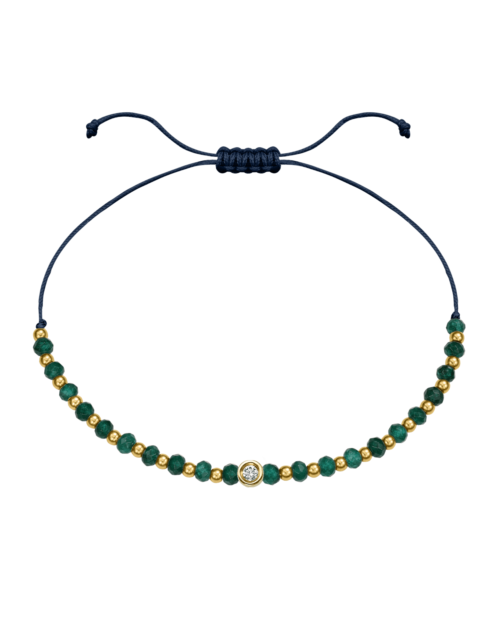 Aventurine Gemstone String of Love Bracelet for Luck - 14K Yellow Gold Bracelets 14K Solid Gold Navy Blue Small: 0.03ct 
