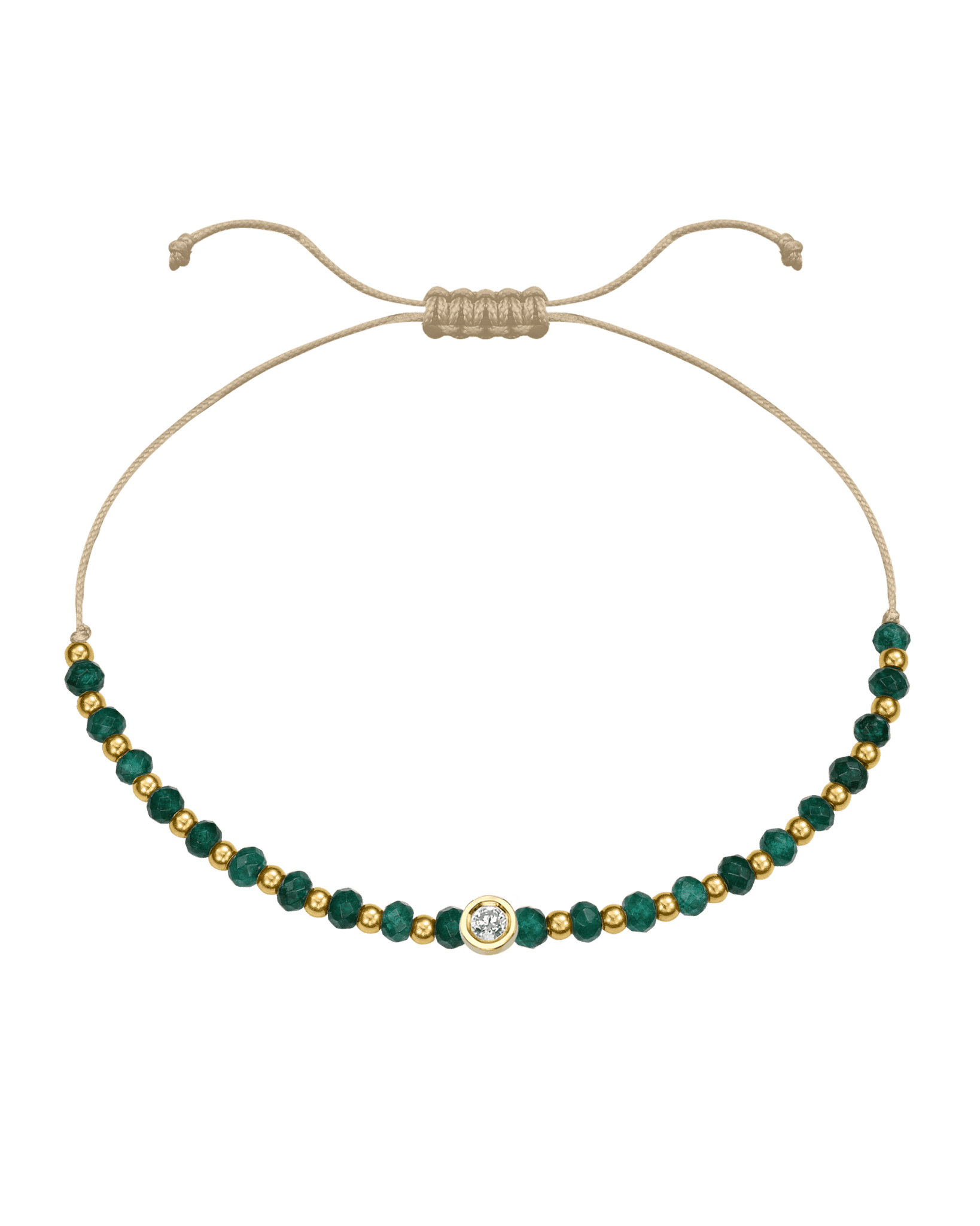Aventurine Gemstone String of Love Bracelet for Luck - 14K Yellow Gold Bracelets 14K Solid Gold Beige Medium: 0.04ct 