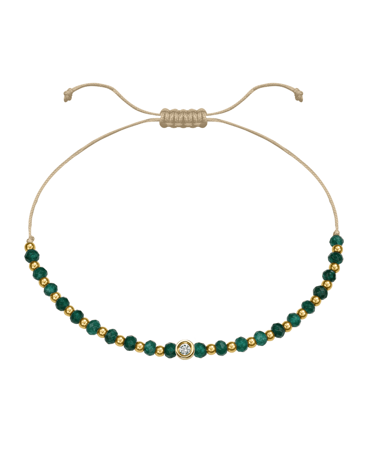 Aventurine Gemstone String of Love Bracelet for Luck - 14K Yellow Gold Bracelets 14K Solid Gold Beige Small: 0.03ct 