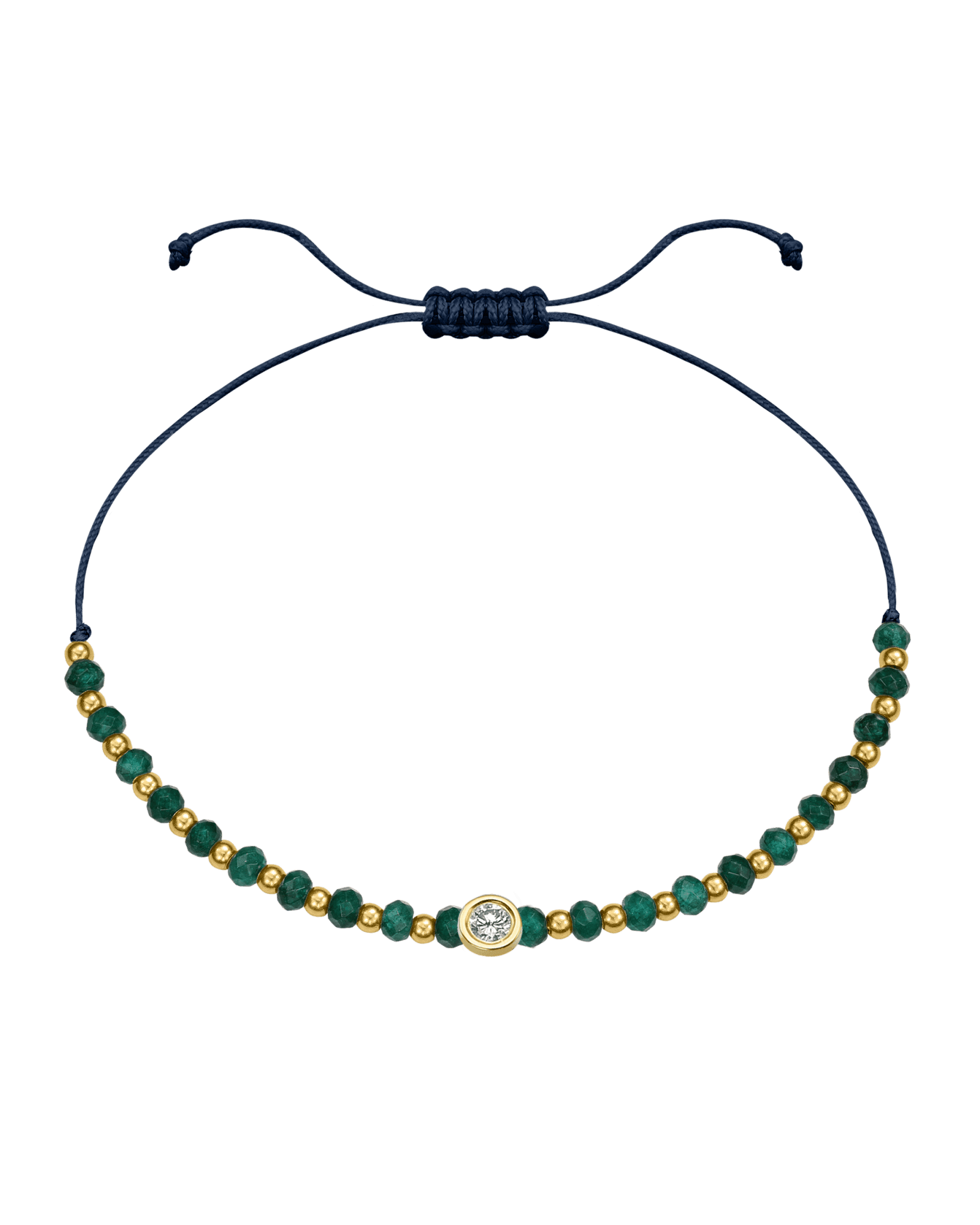 Aventurine Gemstone String of Love Bracelet for Luck - 14K Yellow Gold Bracelets 14K Solid Gold Navy Blue Large: 0.1ct 