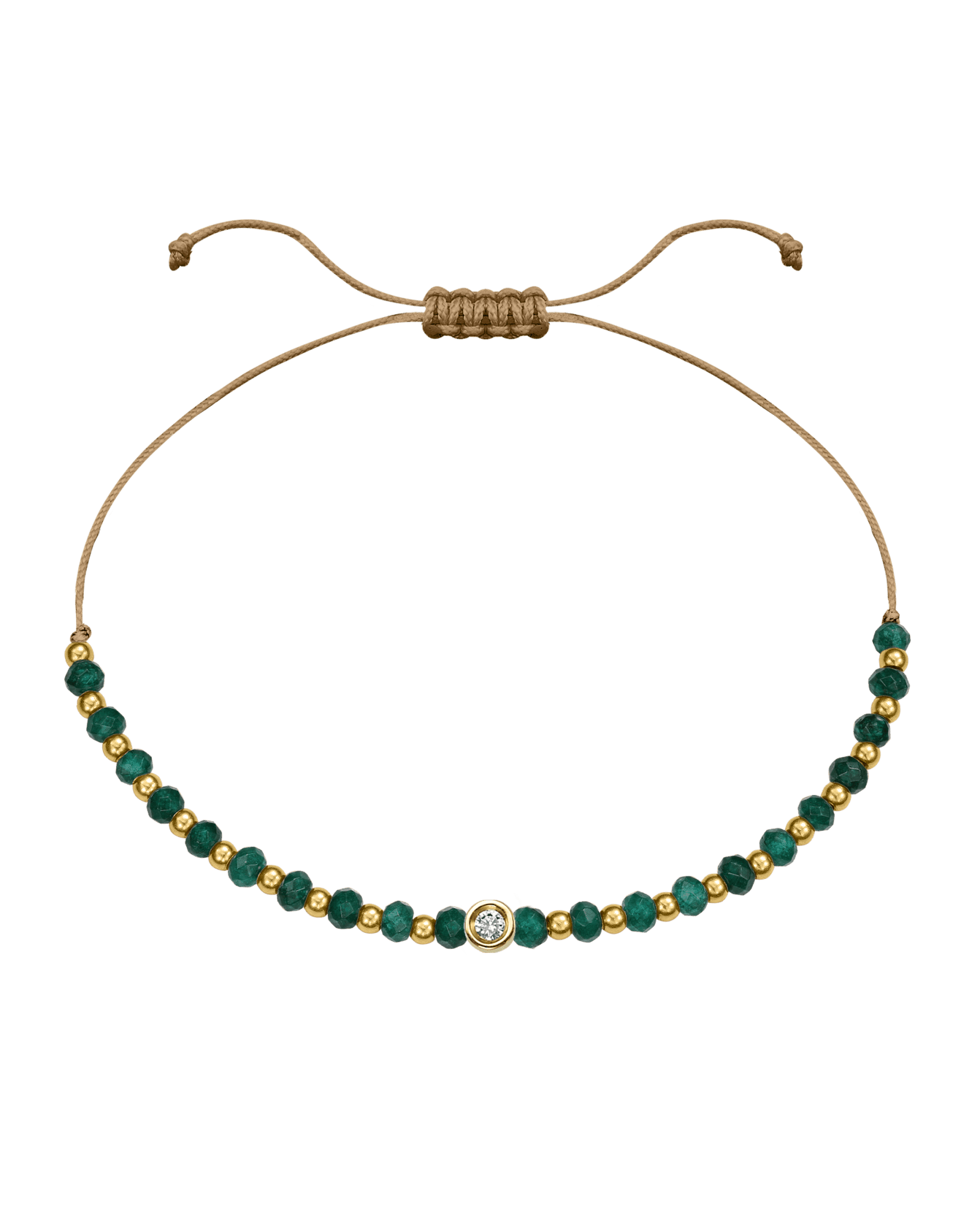 Aventurine Gemstone String of Love Bracelet for Luck - 14K Yellow Gold Bracelets 14K Solid Gold Camel Small: 0.03ct 