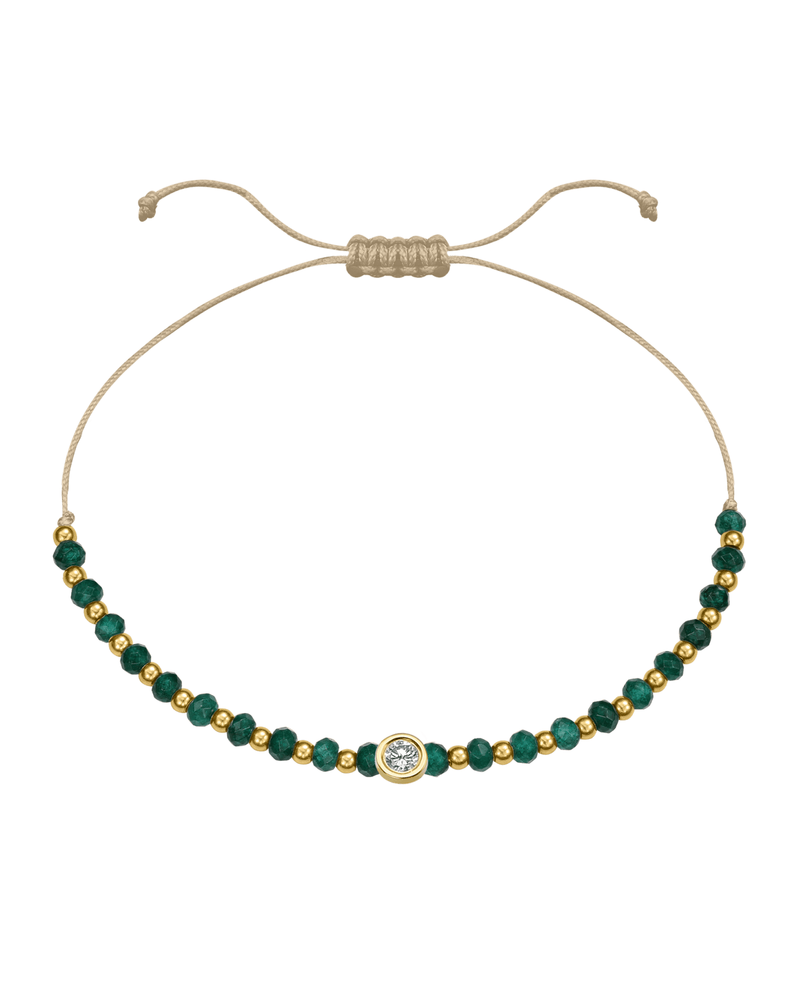 Aventurine Gemstone String of Love Bracelet for Luck - 14K Yellow Gold Bracelets 14K Solid Gold Beige Large: 0.1ct 