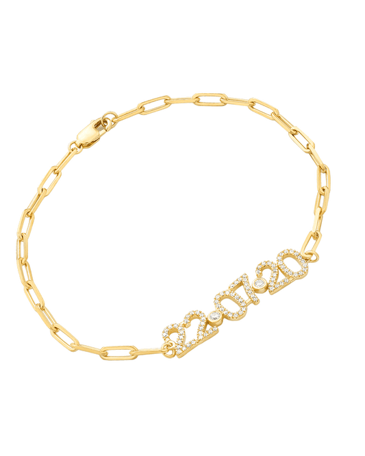 Birthdate Diamond Paved Bracelet - 14K Yellow Gold Bracelets magal-dev 6" 