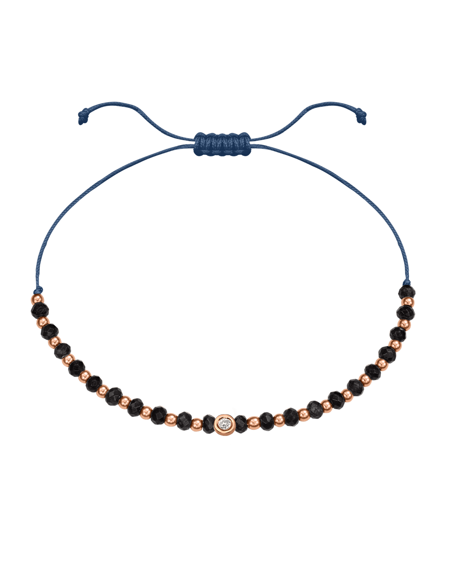 Black Onyx Gemstone String of Love Bracelet for Protection - 14K Rose Gold Bracelets 14K Solid Gold Indigo Small: 0.03ct 