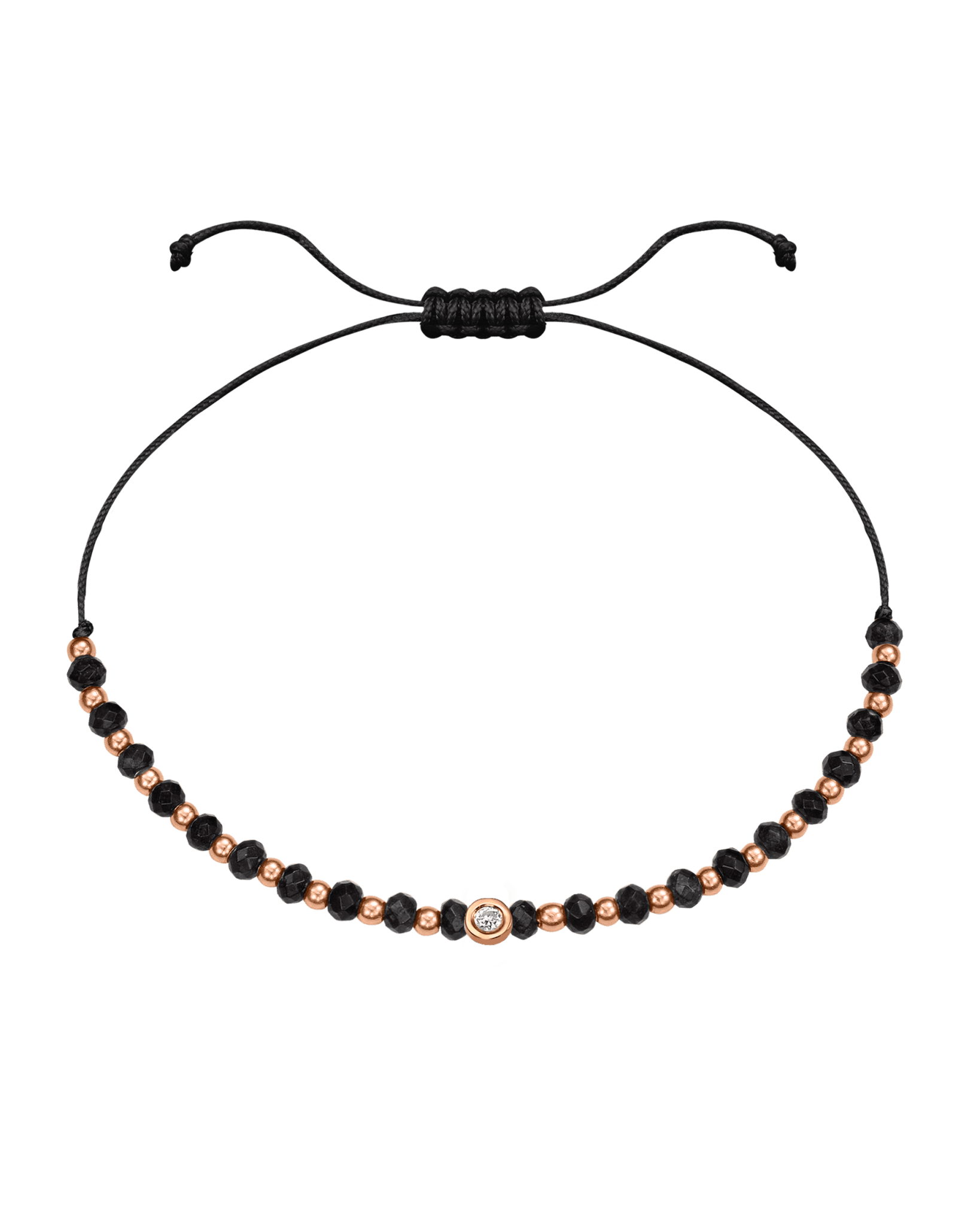 Black Onyx Gemstone String of Love Bracelet for Protection - 14K Rose Gold Bracelets 14K Solid Gold Black Small: 0.03ct 