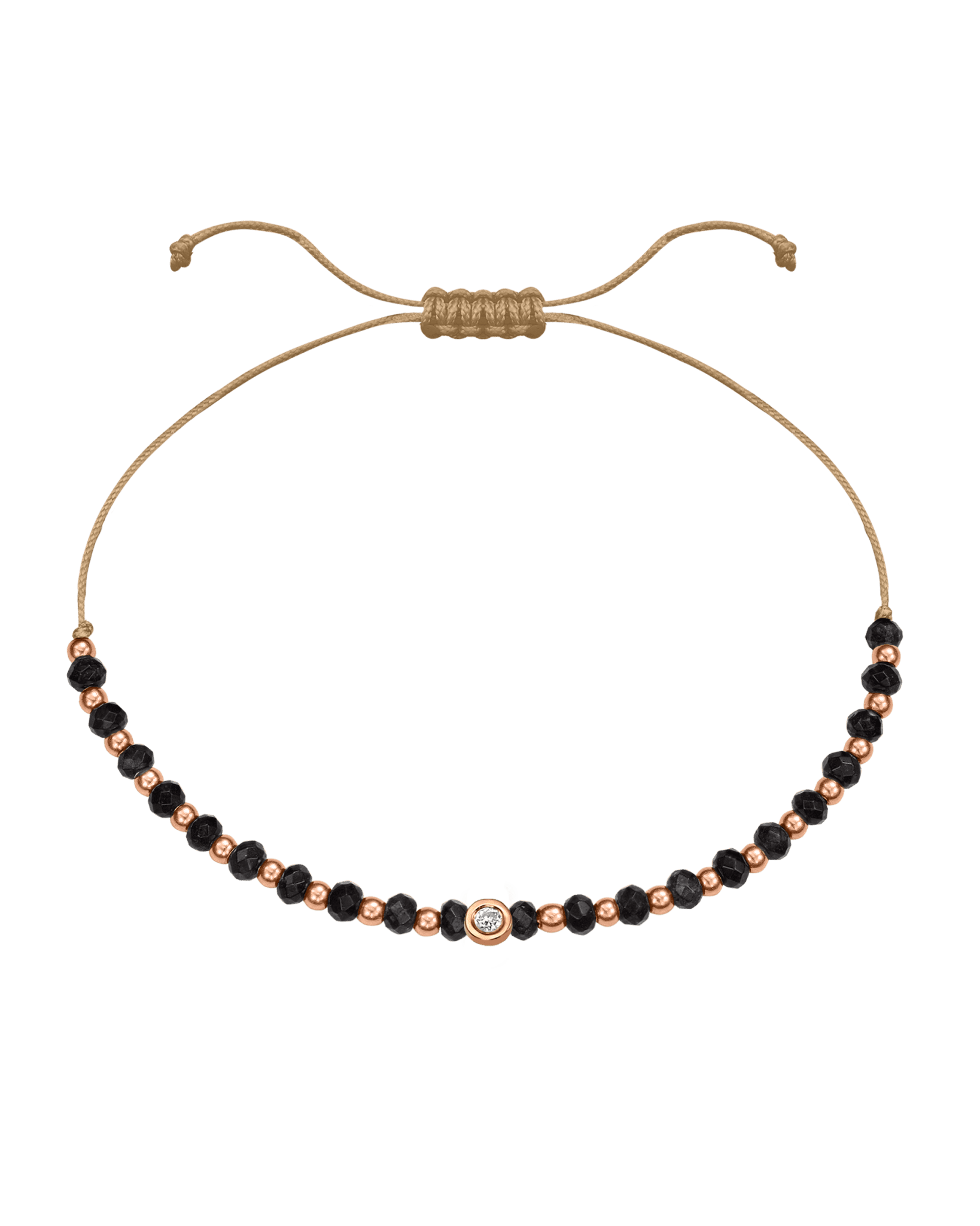 Black Onyx Gemstone String of Love Bracelet for Protection - 14K Rose Gold Bracelets 14K Solid Gold Camel Small: 0.03ct 