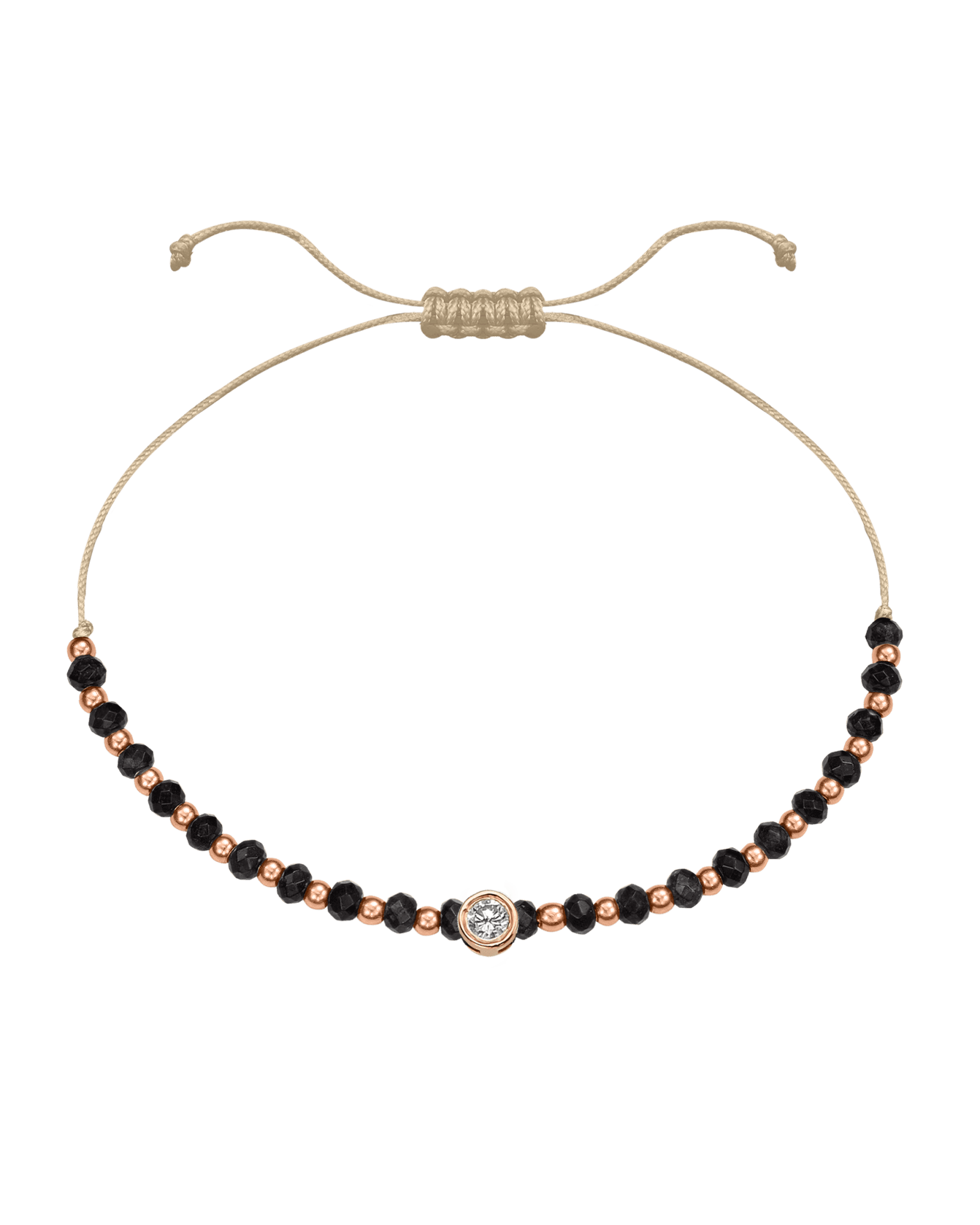 Black Onyx Gemstone String of Love Bracelet for Protection - 14K Rose Gold Bracelets 14K Solid Gold Beige Large: 0.1ct 