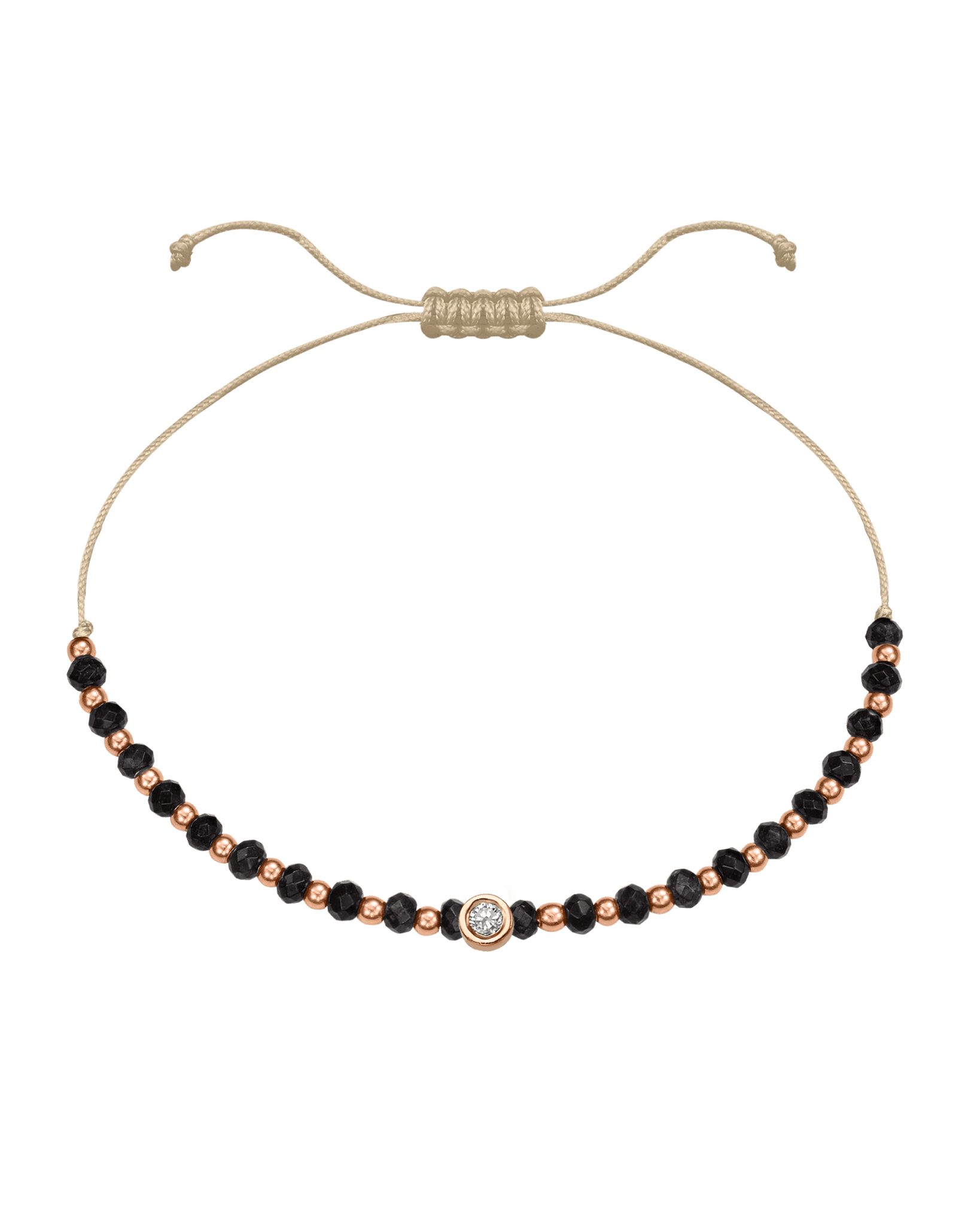 Black Onyx Gemstone String of Love Bracelet for Protection - 14K Rose Gold Bracelets 14K Solid Gold Beige Medium: 0.04ct 