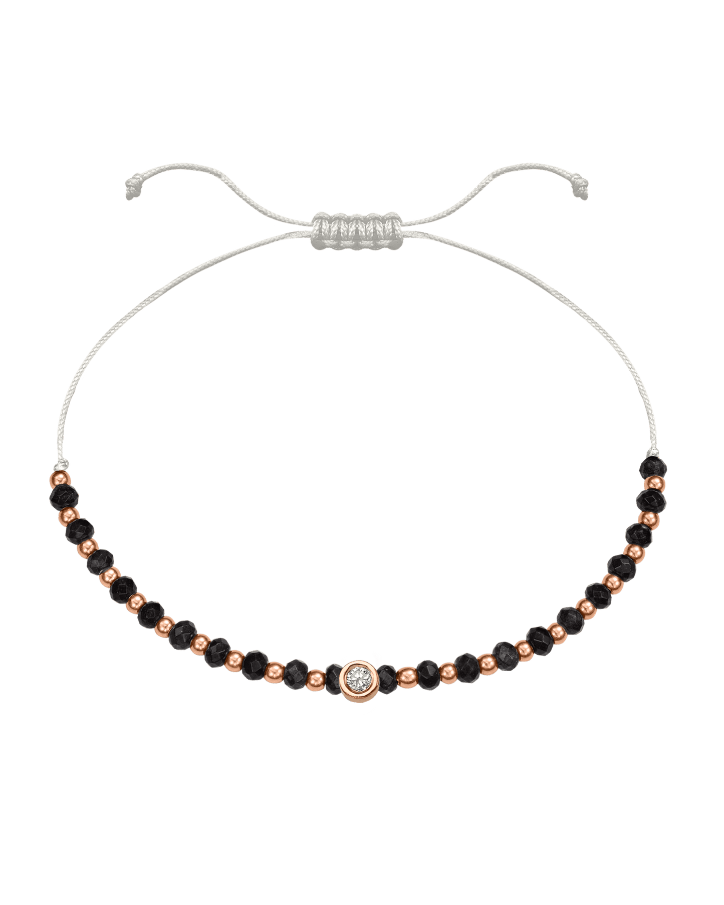 Black Onyx Gemstone String of Love Bracelet for Protection - 14K Rose Gold Bracelets 14K Solid Gold Pearl Medium: 0.04ct 
