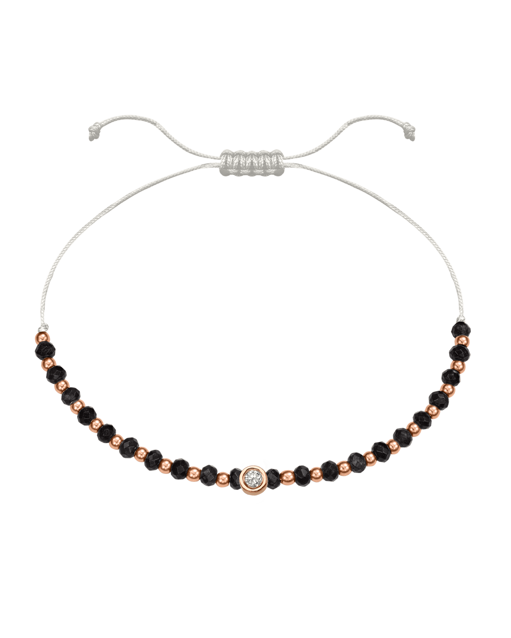 Black Onyx Gemstone String of Love Bracelet for Protection - 14K Rose Gold Bracelets 14K Solid Gold Pearl Medium: 0.04ct 