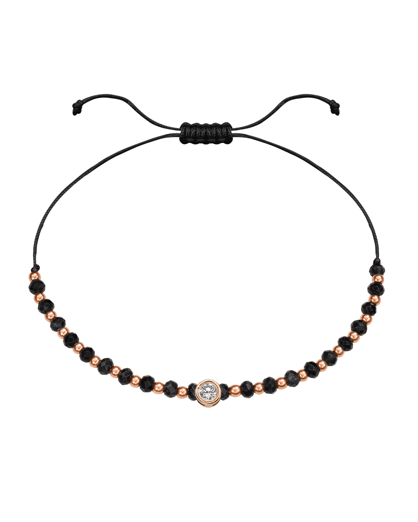 Black Onyx Gemstone String of Love Bracelet for Protection - 14K Rose Gold Bracelets 14K Solid Gold Black Large: 0.1ct 