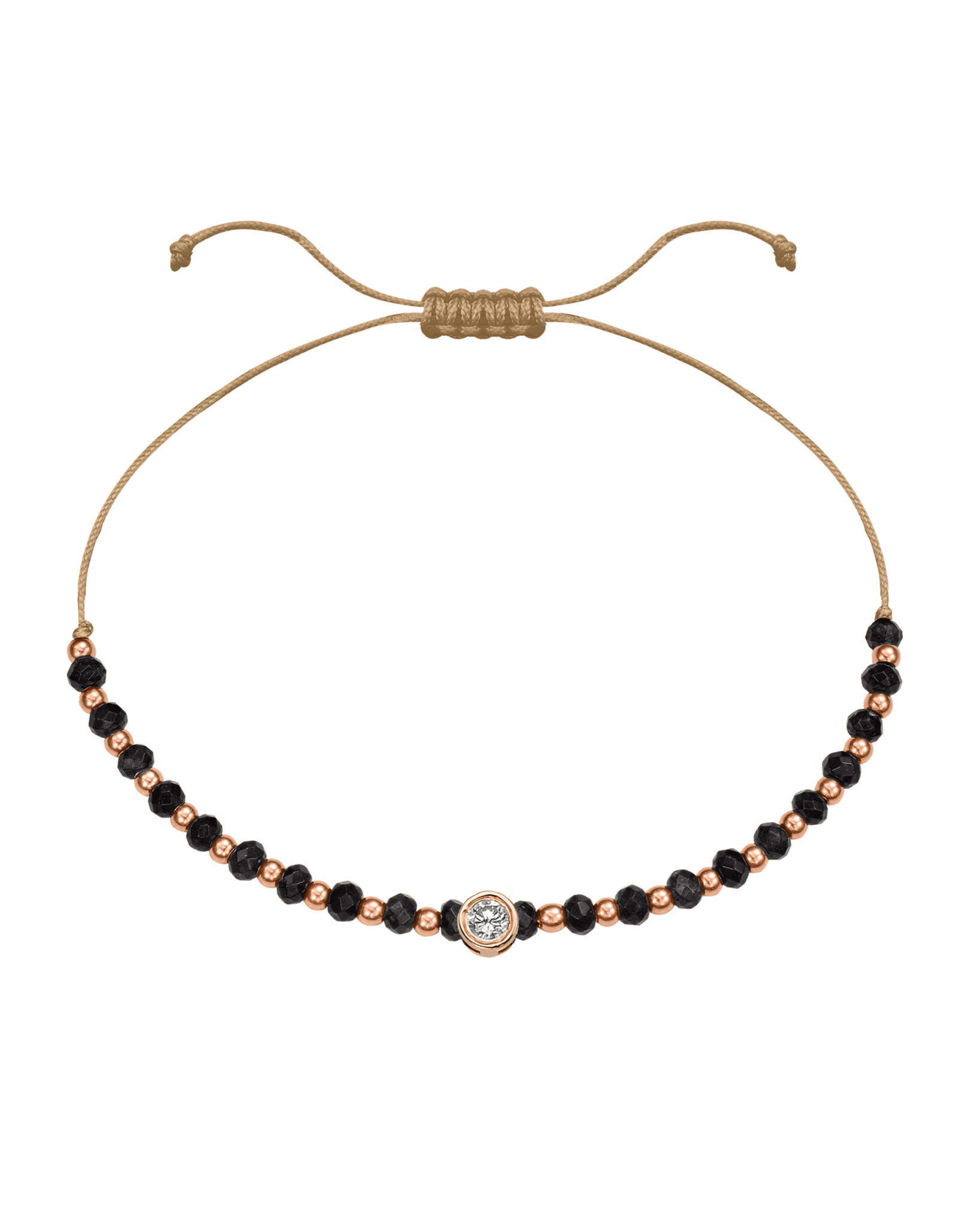 Black Onyx Gemstone String of Love Bracelet for Protection - 14K Rose Gold Bracelets 14K Solid Gold Camel Large: 0.1ct 