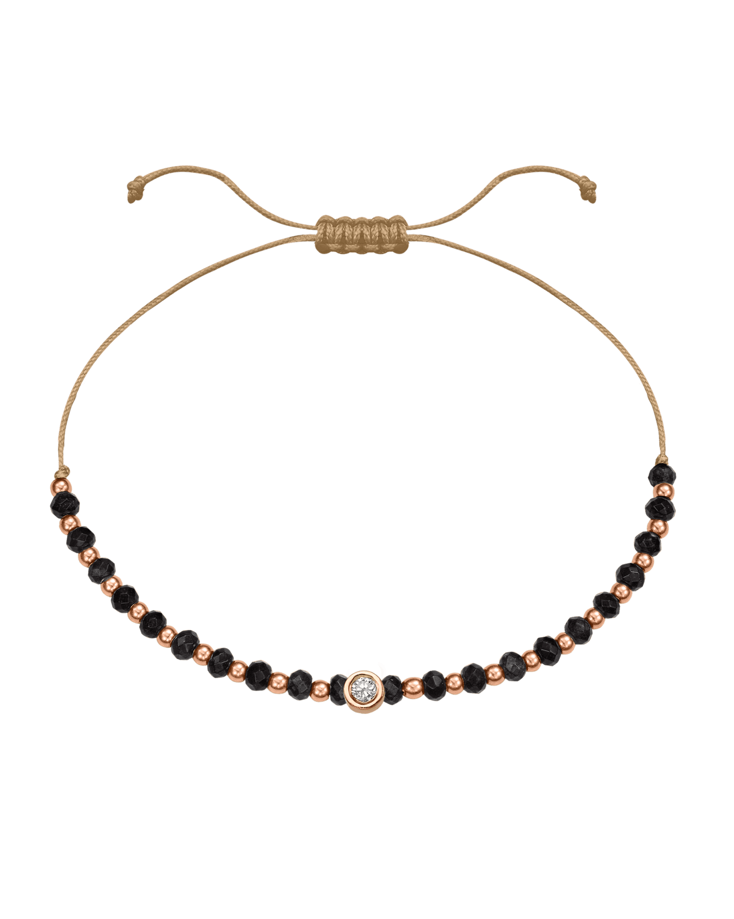 Black Onyx Gemstone String of Love Bracelet for Protection - 14K Rose Gold Bracelets 14K Solid Gold Camel Medium: 0.04ct 