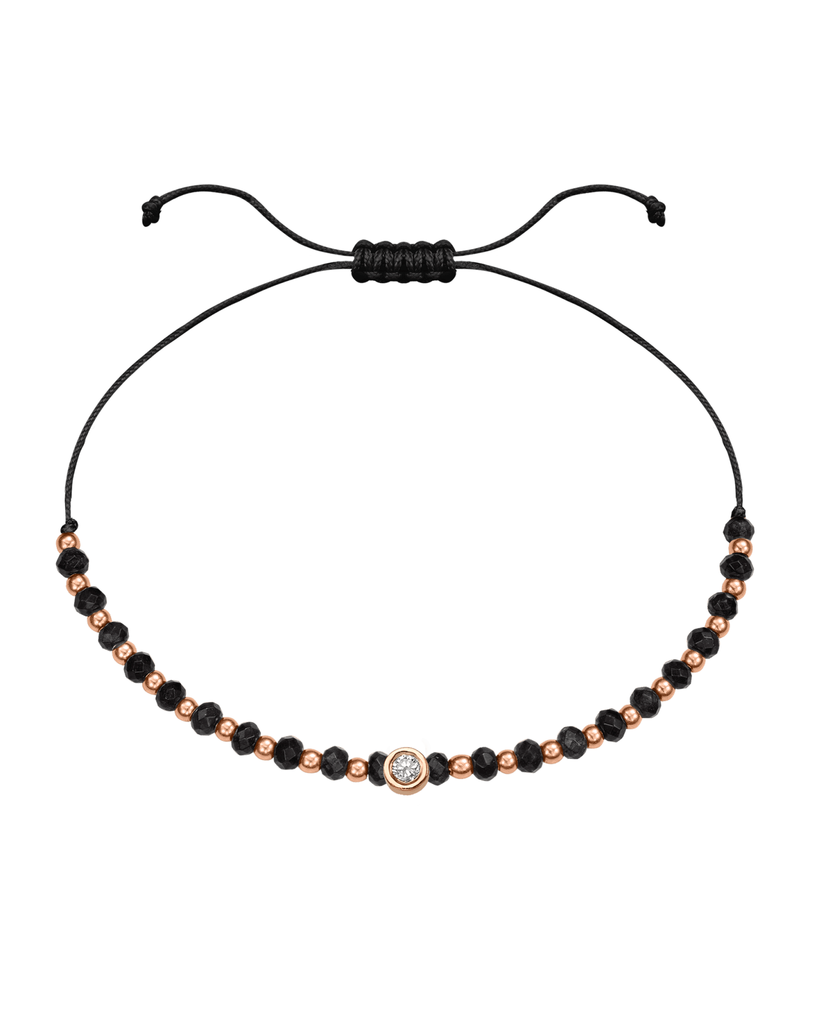 Black Onyx Gemstone String of Love Bracelet for Protection - 14K Rose Gold Bracelets 14K Solid Gold Black Medium: 0.04ct 