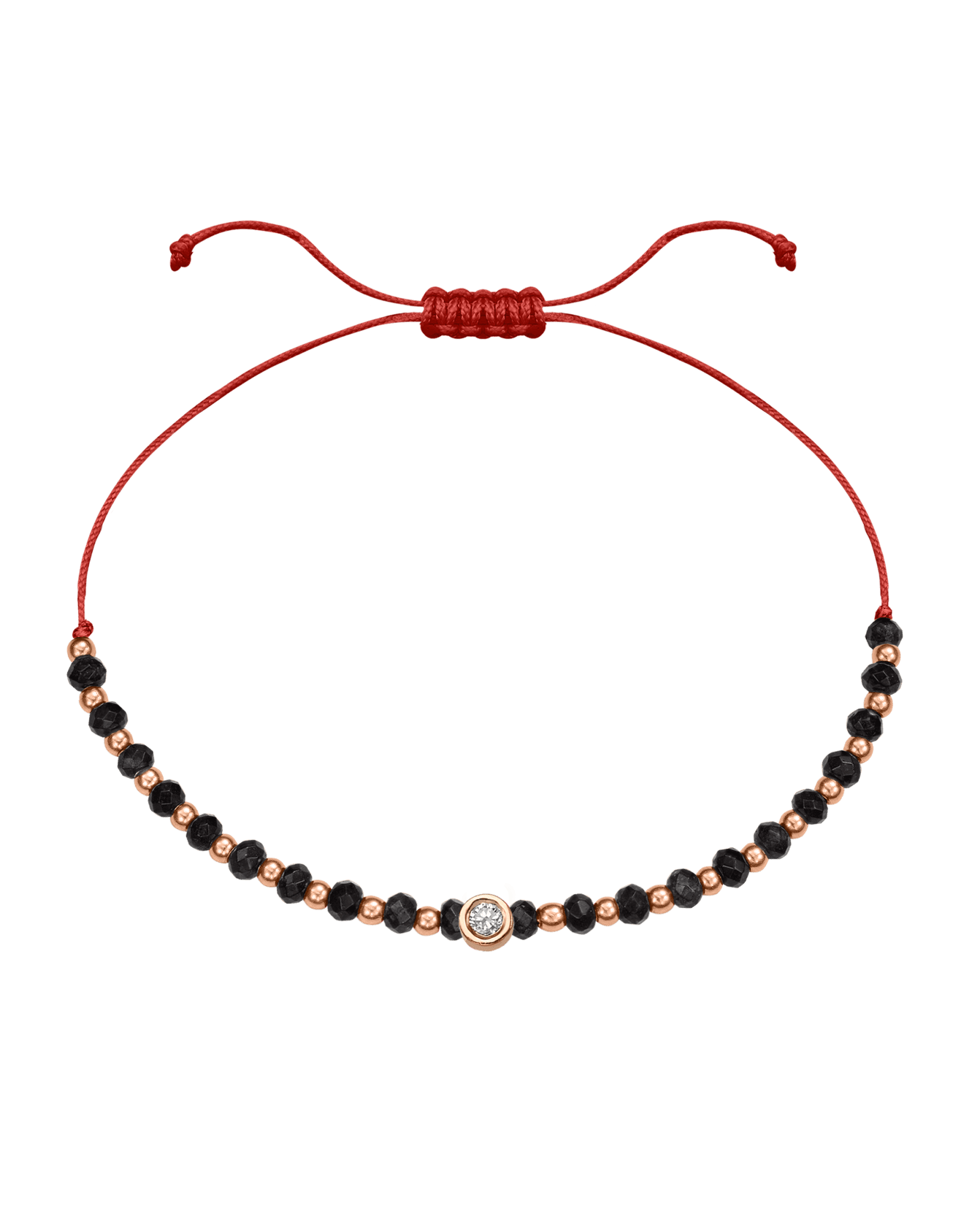 Black Onyx Gemstone String of Love Bracelet for Protection - 14K Rose Gold Bracelets 14K Solid Gold Red Medium: 0.04ct 