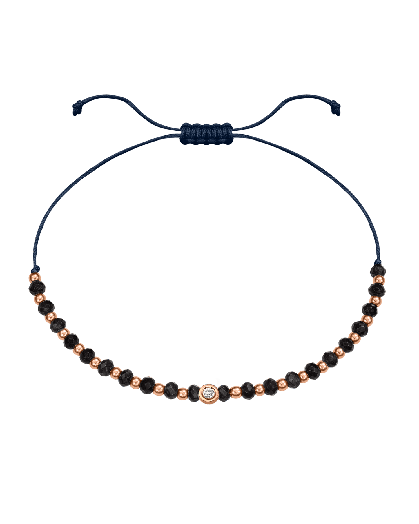 Black Onyx Gemstone String of Love Bracelet for Protection - 14K Rose Gold Bracelets 14K Solid Gold Navy Blue Small: 0.03ct 
