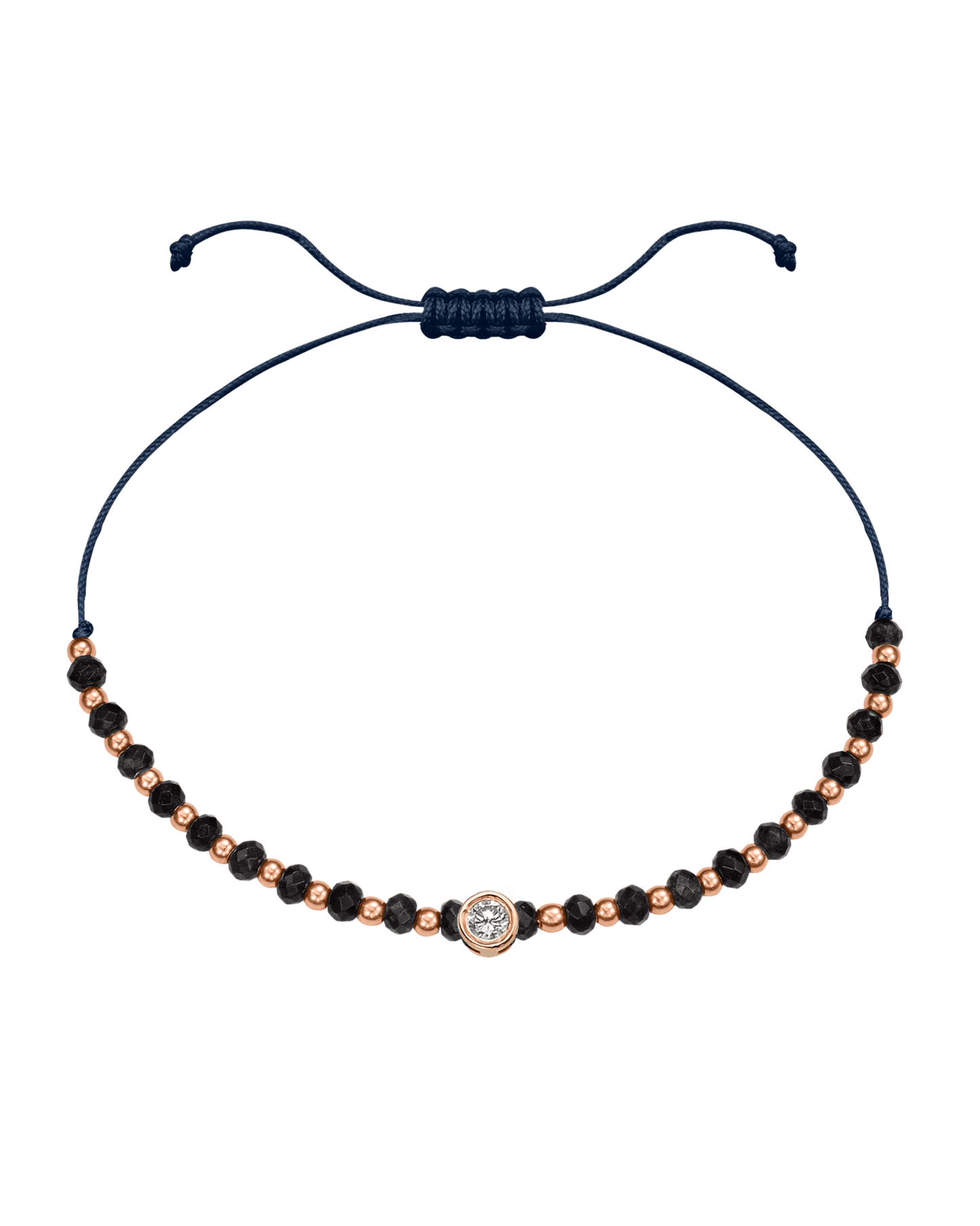 Black Onyx Gemstone String of Love Bracelet for Protection - 14K Rose Gold Bracelets 14K Solid Gold Navy Blue Large: 0.1ct 