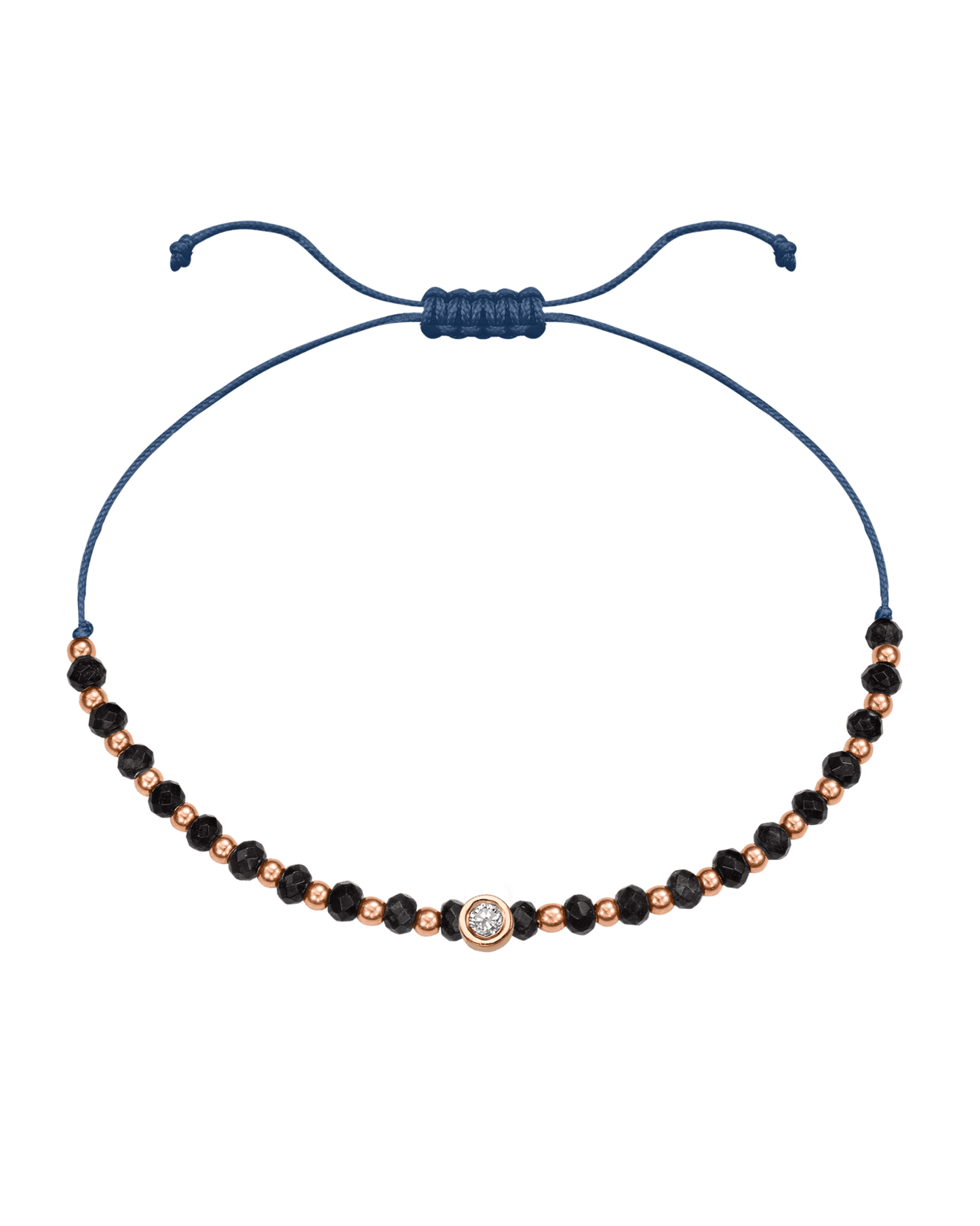 Black Onyx Gemstone String of Love Bracelet for Protection - 14K Rose Gold Bracelets 14K Solid Gold Indigo Medium: 0.04ct 