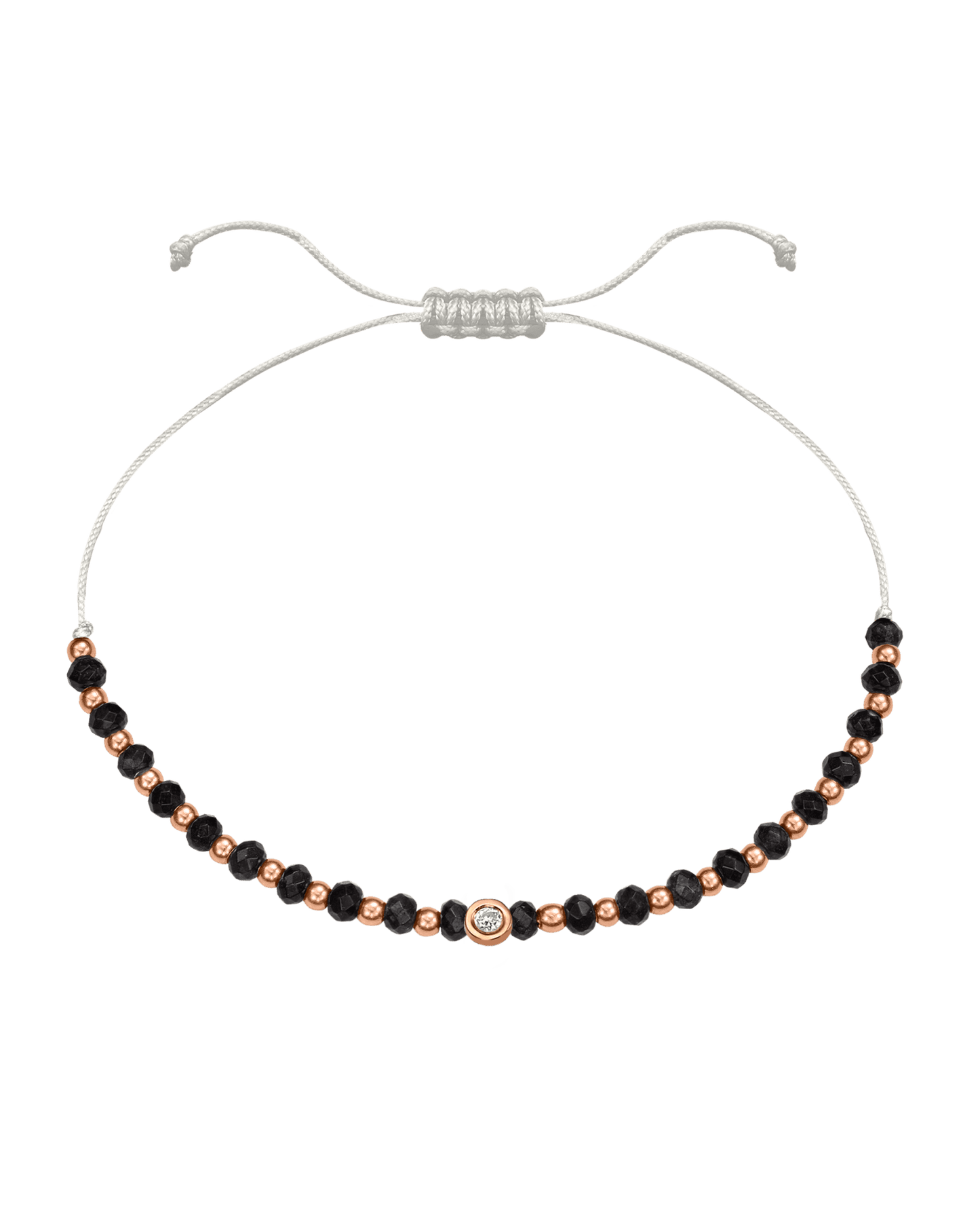 Black Onyx Gemstone String of Love Bracelet for Protection - 14K Rose Gold Bracelets 14K Solid Gold Pearl Small: 0.03ct 