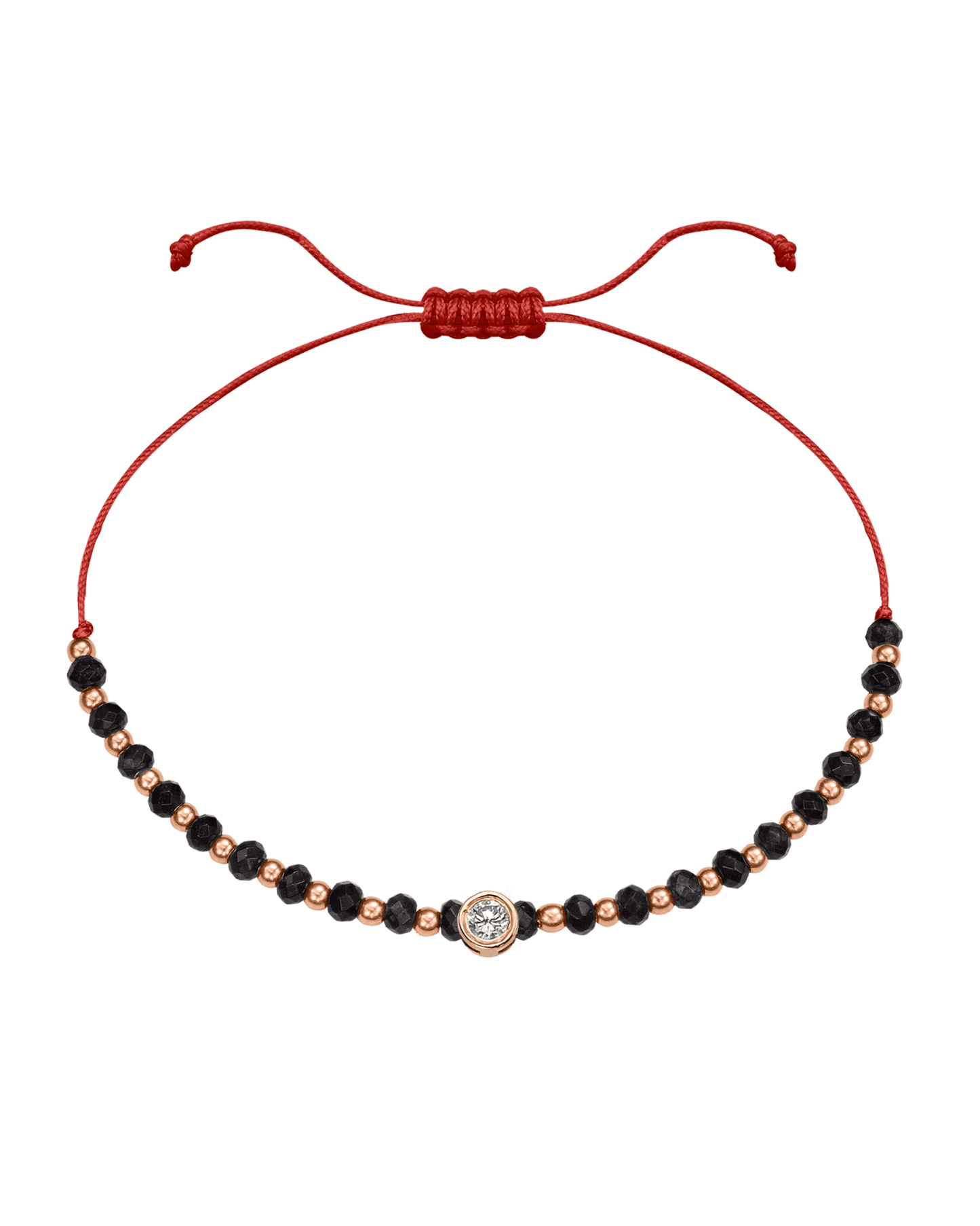 Black Onyx Gemstone String of Love Bracelet for Protection - 14K Rose Gold Bracelets 14K Solid Gold Red Large: 0.1ct 