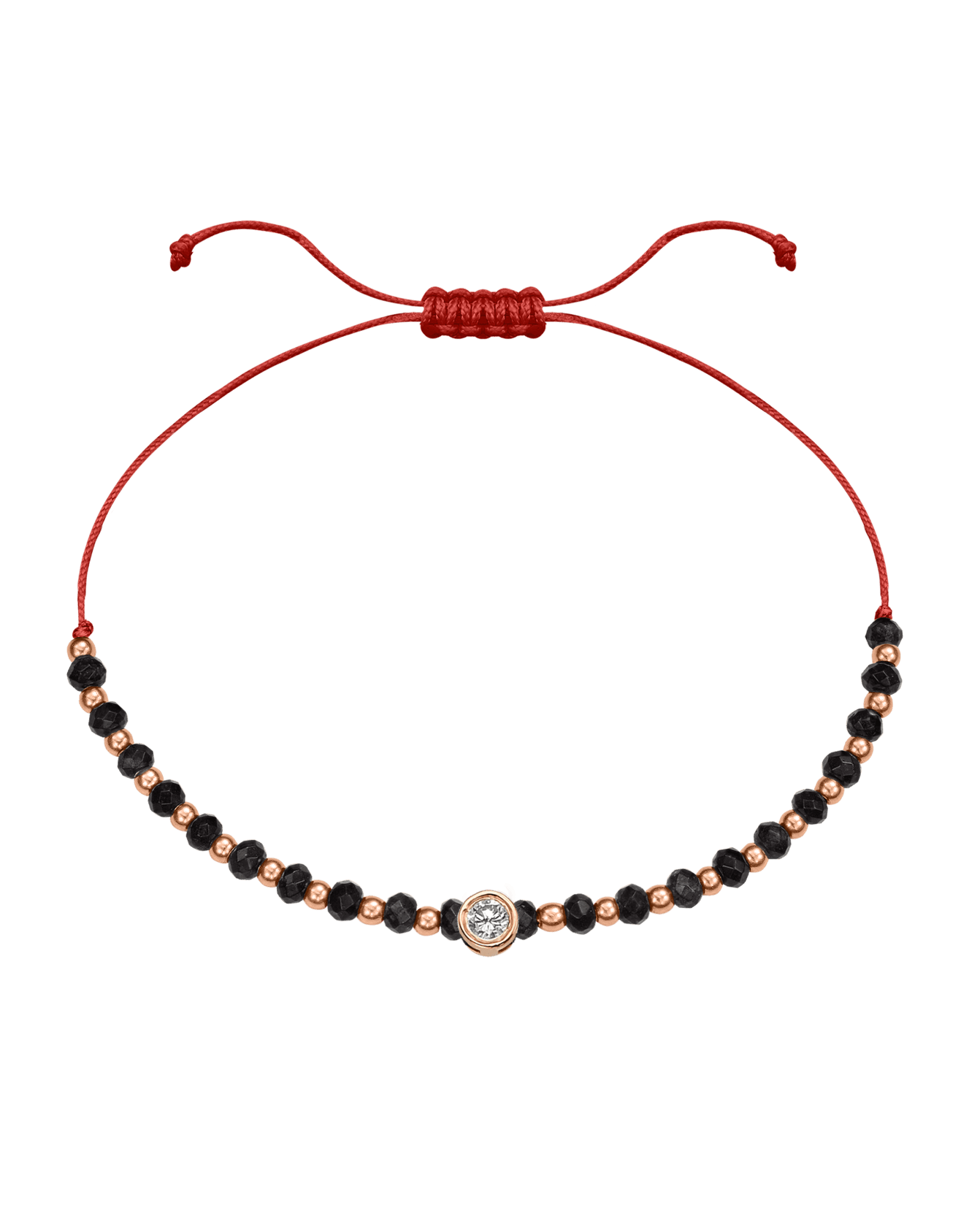 Black Onyx Gemstone String of Love Bracelet for Protection - 14K Rose Gold Bracelets 14K Solid Gold Red Large: 0.1ct 