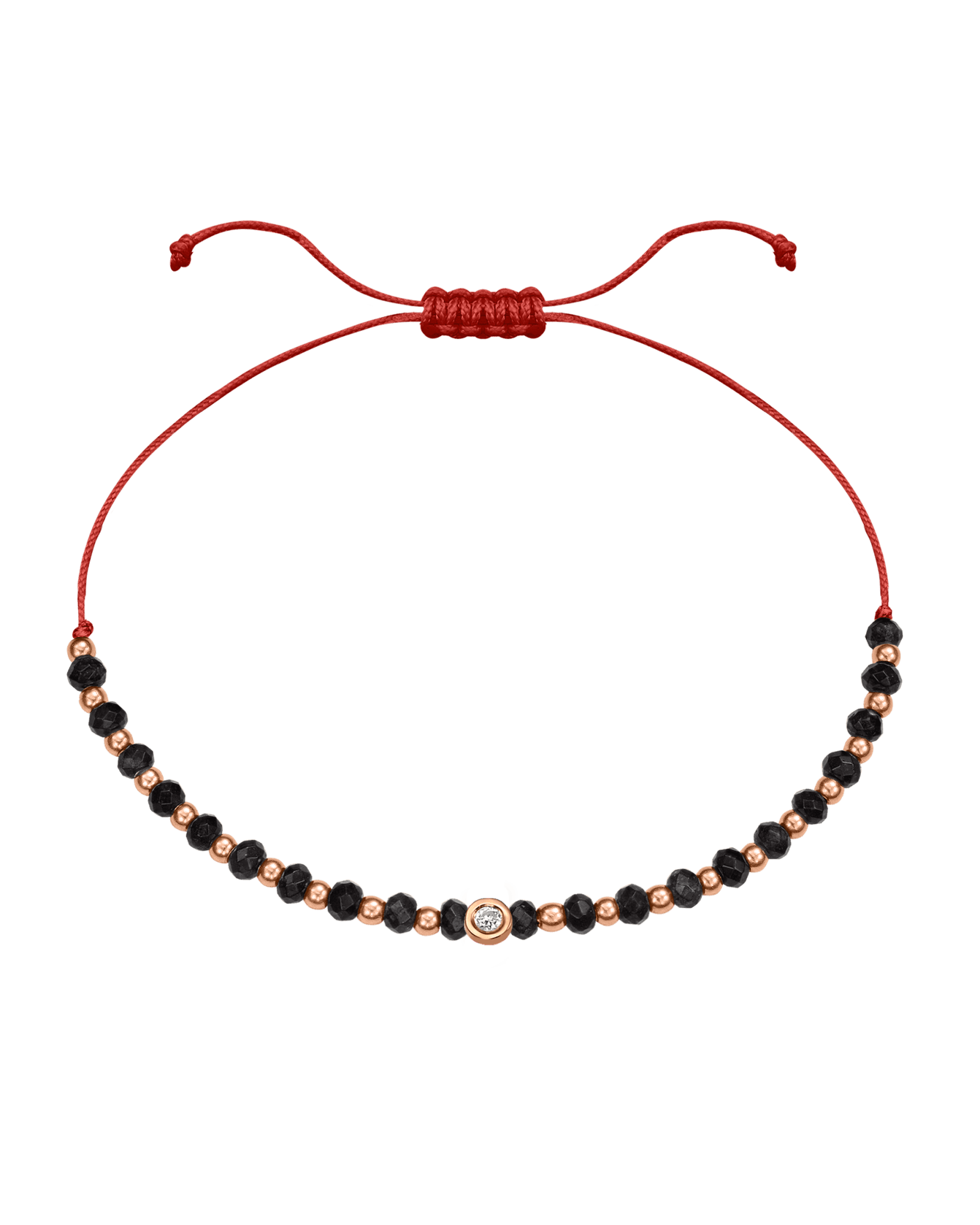 Black Onyx Gemstone String of Love Bracelet for Protection - 14K Rose Gold Bracelets 14K Solid Gold Red Small: 0.03ct 