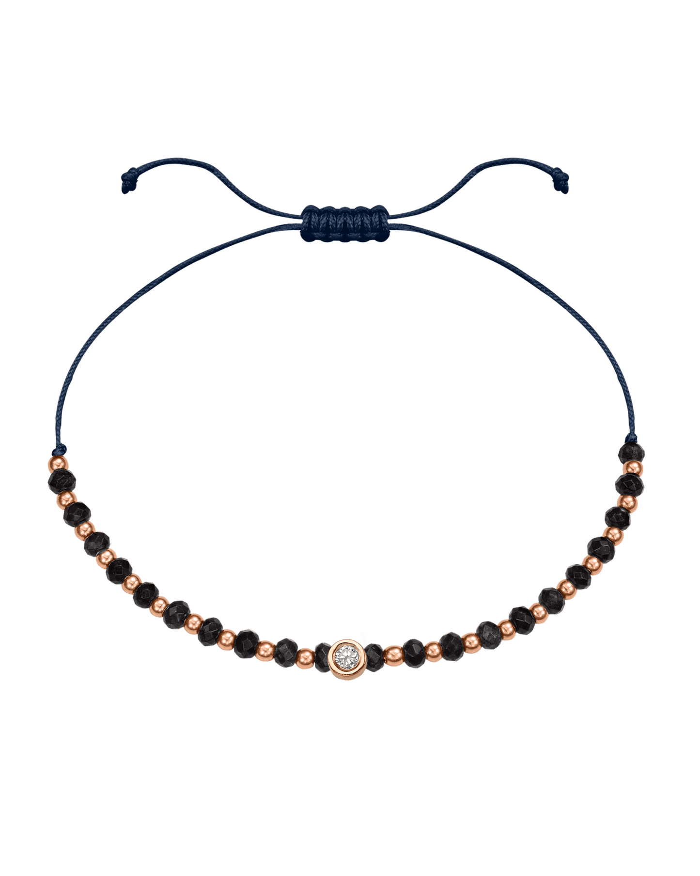 Black Onyx Gemstone String of Love Bracelet for Protection - 14K Rose Gold Bracelets 14K Solid Gold Navy Blue Medium: 0.04ct 