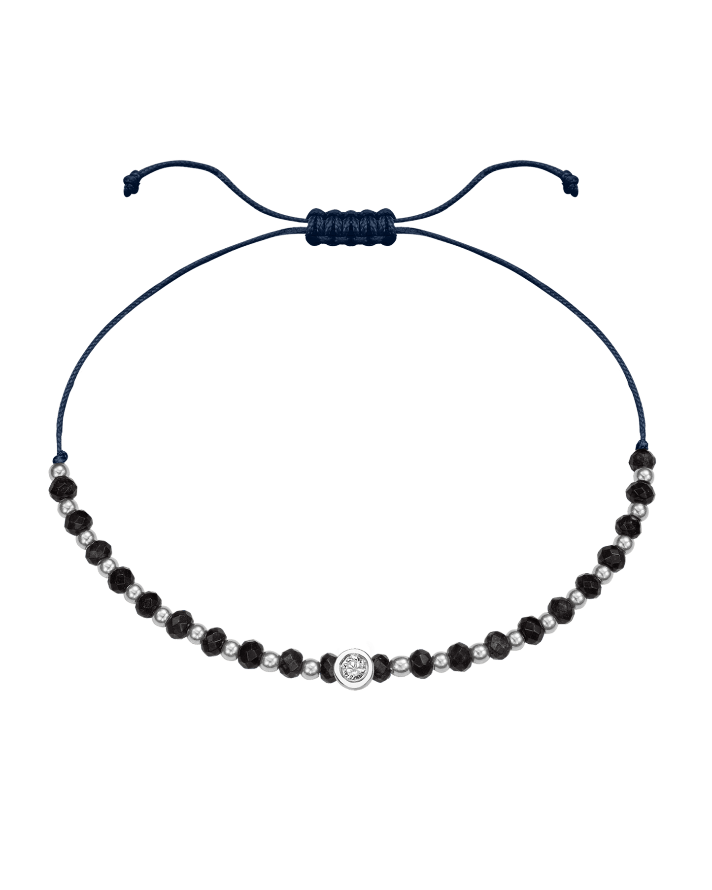 Black Onyx Gemstone String of Love Bracelet for Protection - 14K White Gold Bracelets 14K Solid Gold Navy Blue Medium: 0.04ct 